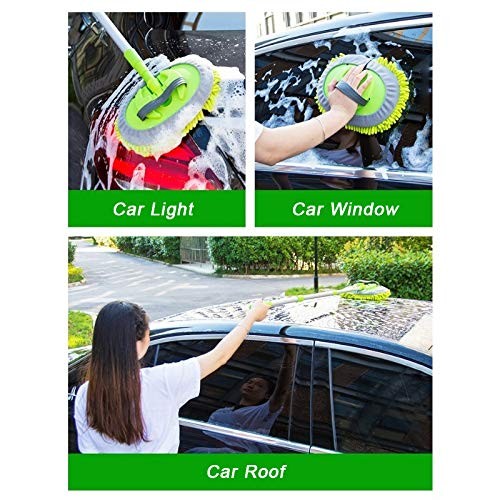 2 in 1 Chenille Microfiber Car Wash Mop Mitt with 46″ Aluminum Alloy Long Han…
