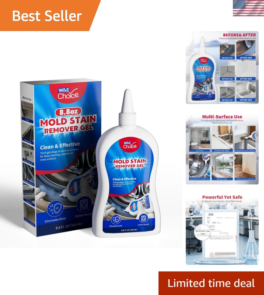 Mold Stain Remover Gel Cleaner for Shower, Bathroom Tile Grout and Caulk – He…