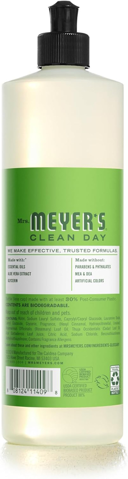 Mrs. Meyer’s Clean Day Liquid Dish Soap, Fresh Cut Grass Scent, 16 Ounce Bottle