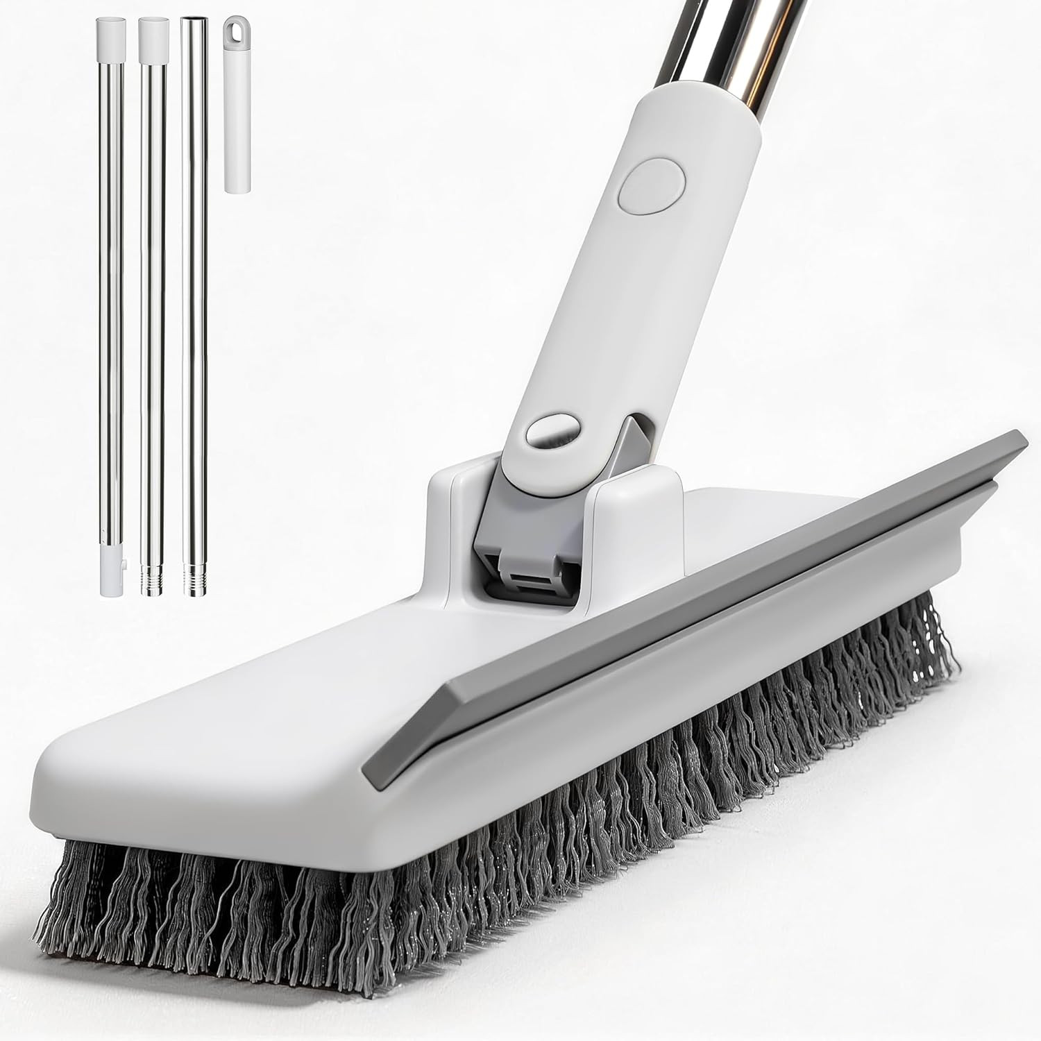 Floor Scrub Brush with 55″ Long Handle, 2-In-1 Floor Brush with Built-In Squeege