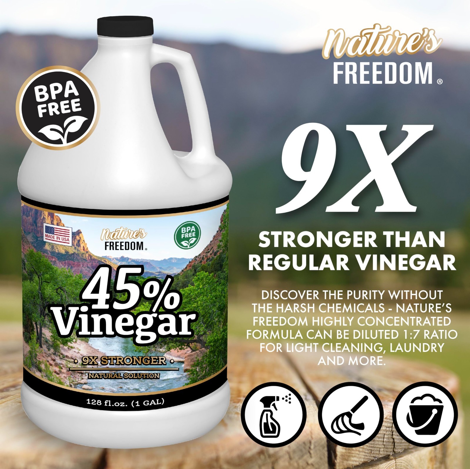 45% Concentrated Vinegar with Funnel – Multi-Purpose – 8 Gallons