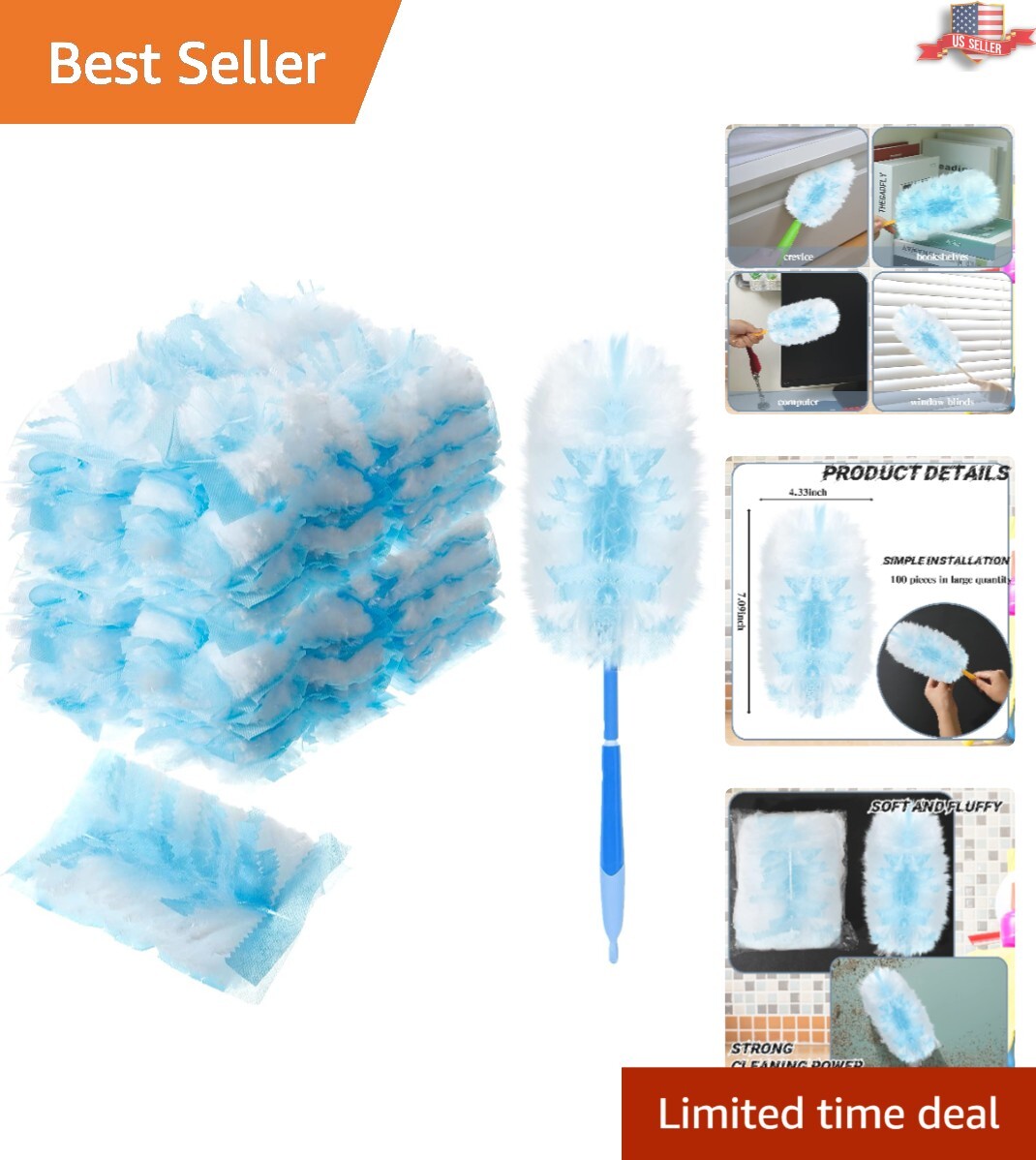 Bulk Disposable Premium Thickened Multi-Purpose Duster Refill Blue 100 Pcs