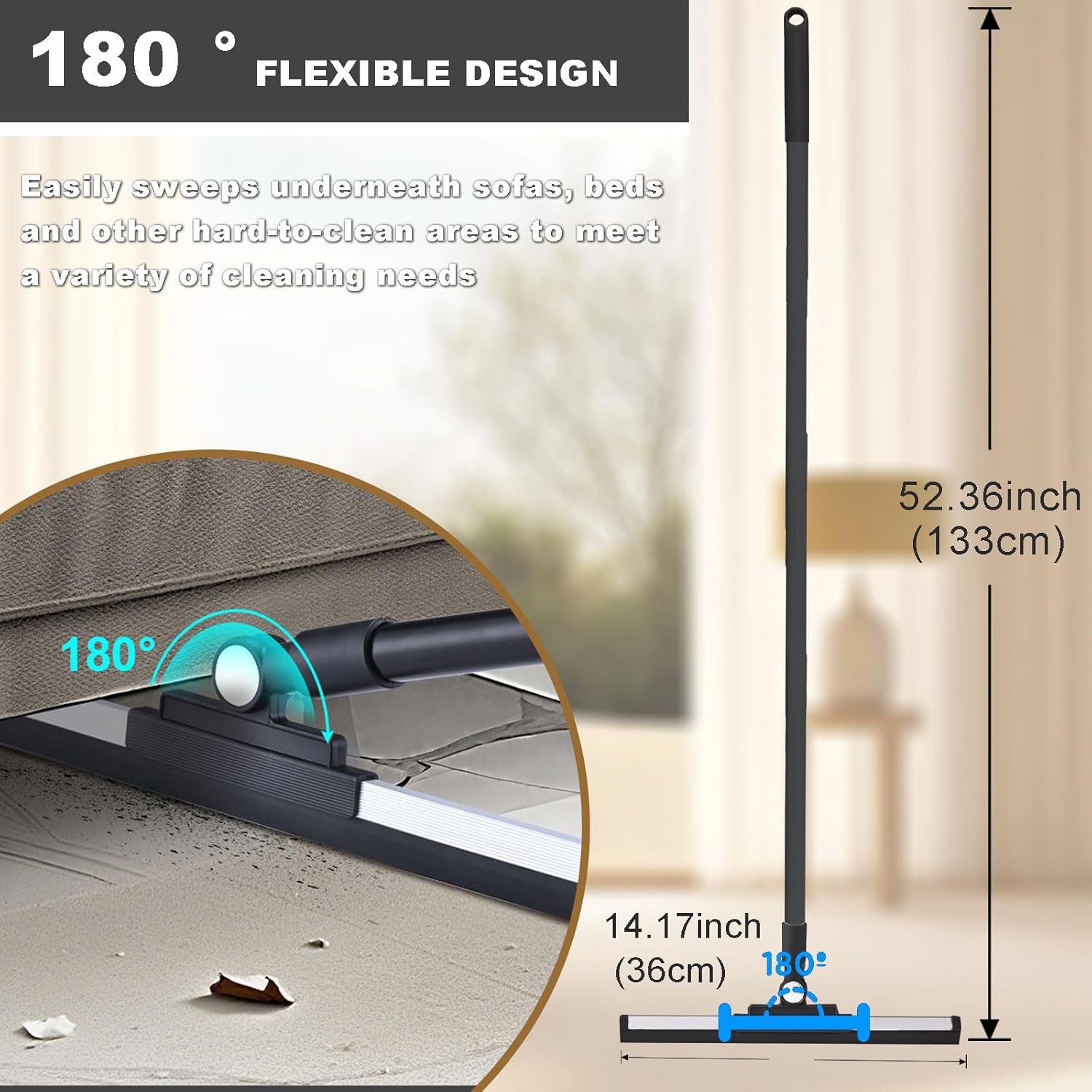 Squeegee Broom for Floor Shower Squeegee with Long Handle Rubber Wiper for Bathr