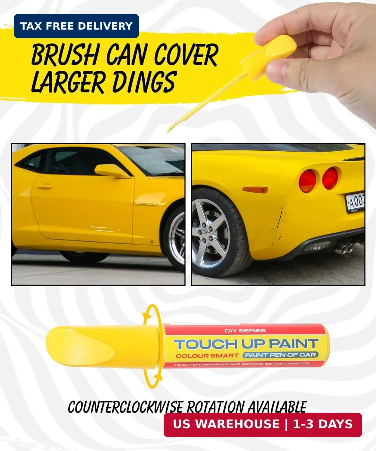 Pure Yellow Touch Up Paint Universal Color Match for All Car Models Repair Pen