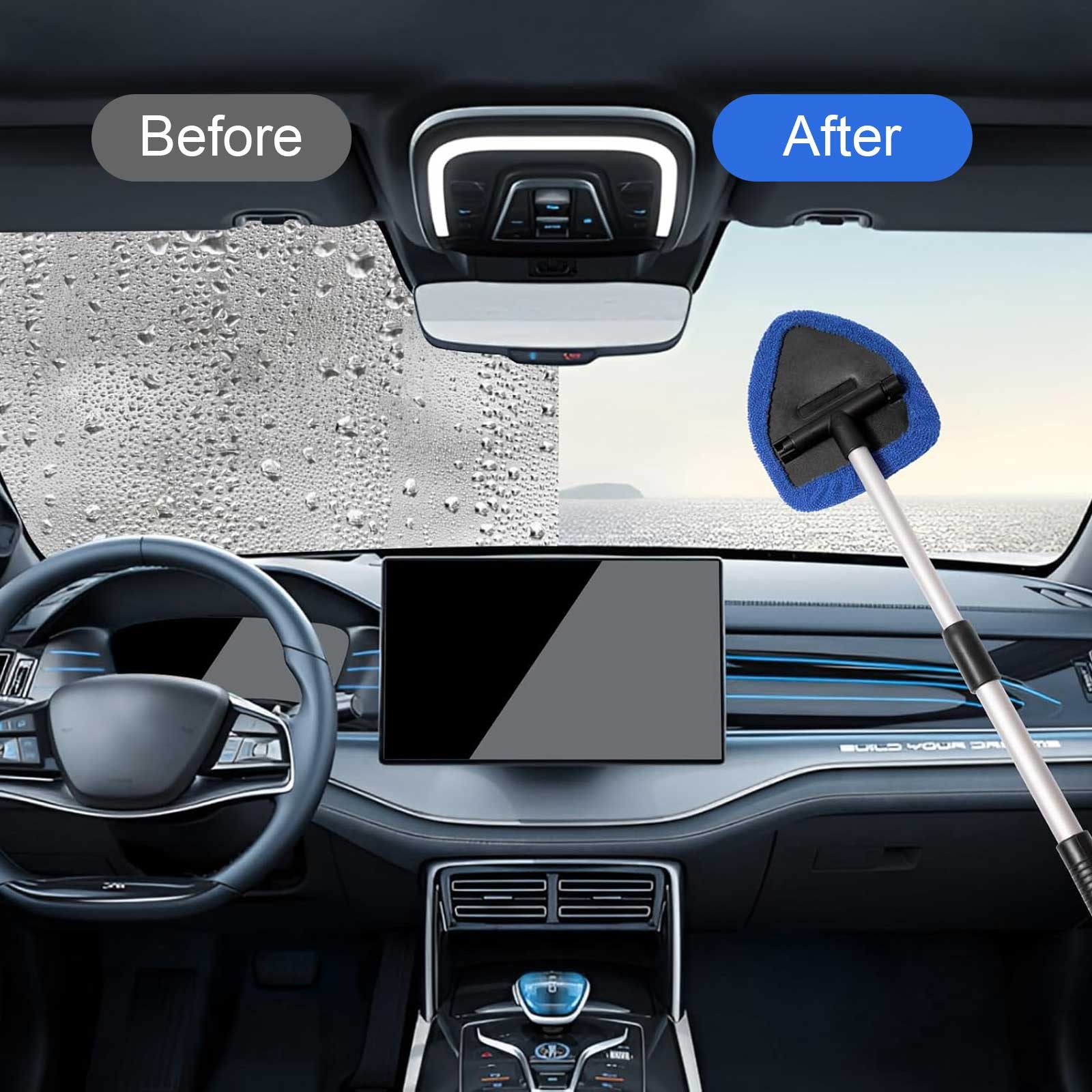 Windshield Cleaning Tool Kit Car Window Glass Wiper Cleaner Brush Pad + Squeegee