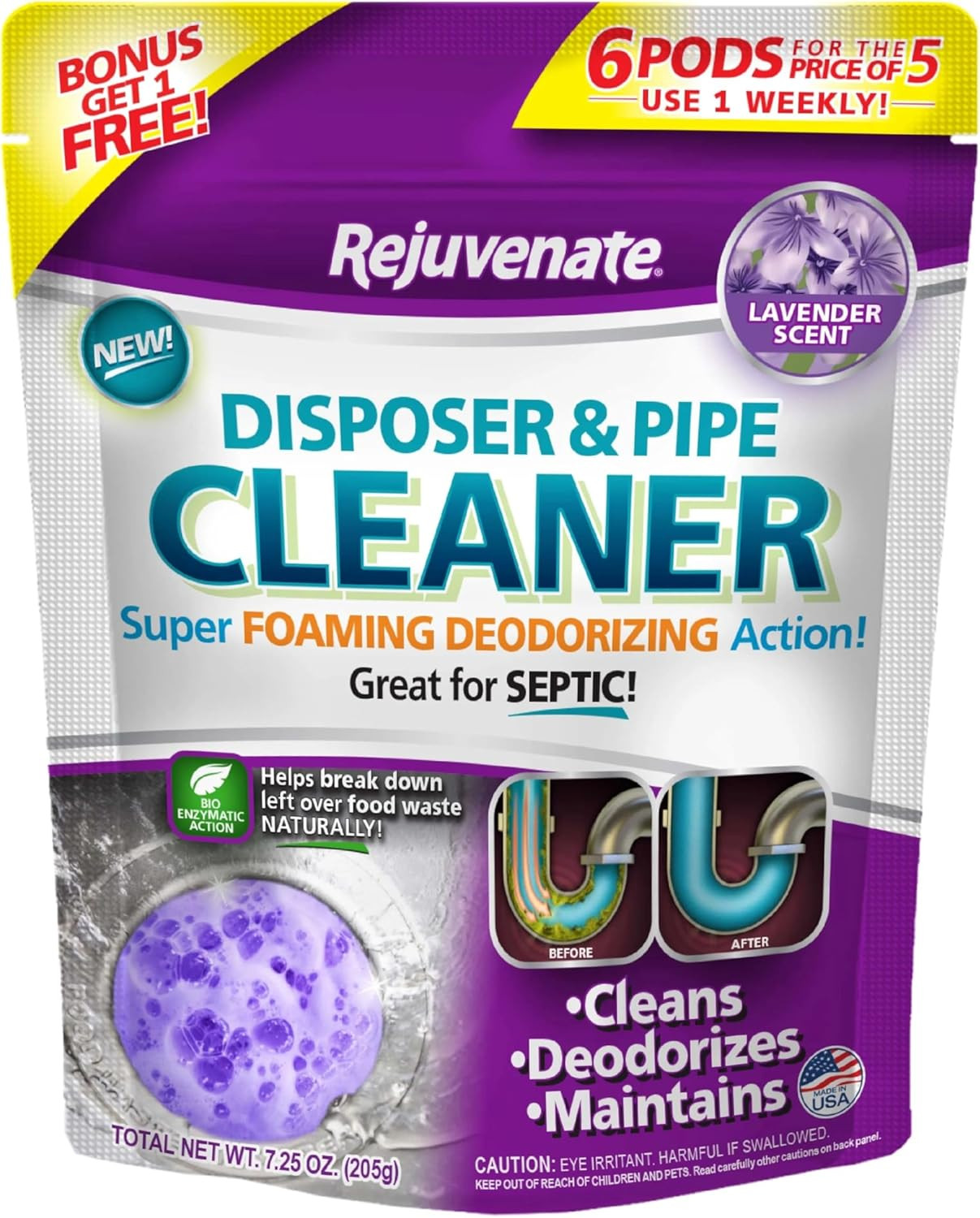 Disposal Cleaner, 6 Pods, Lavender-Scented Disposal and Pipe Cleaner Pods with B