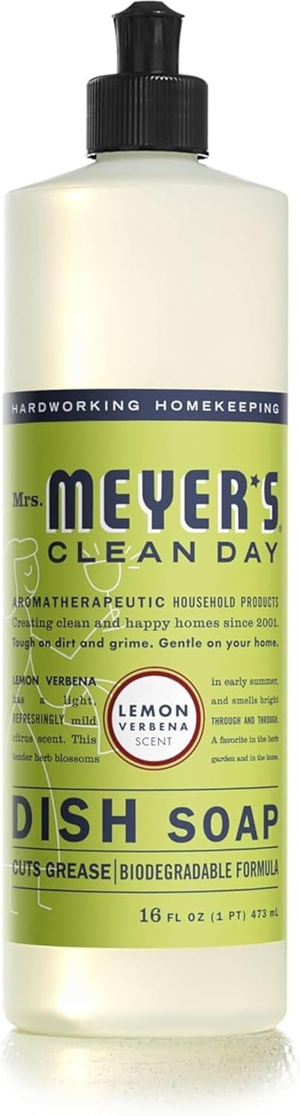 MRS. MEYER’S CLEAN DAY Liquid Dish Soap, Biodegradable Formula, Lemon Verbena, 1