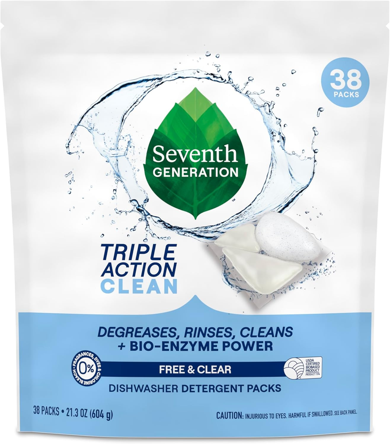 Seventh Generation Triple Action Dishwasher Detergent Packs Free Clear 21.3oz