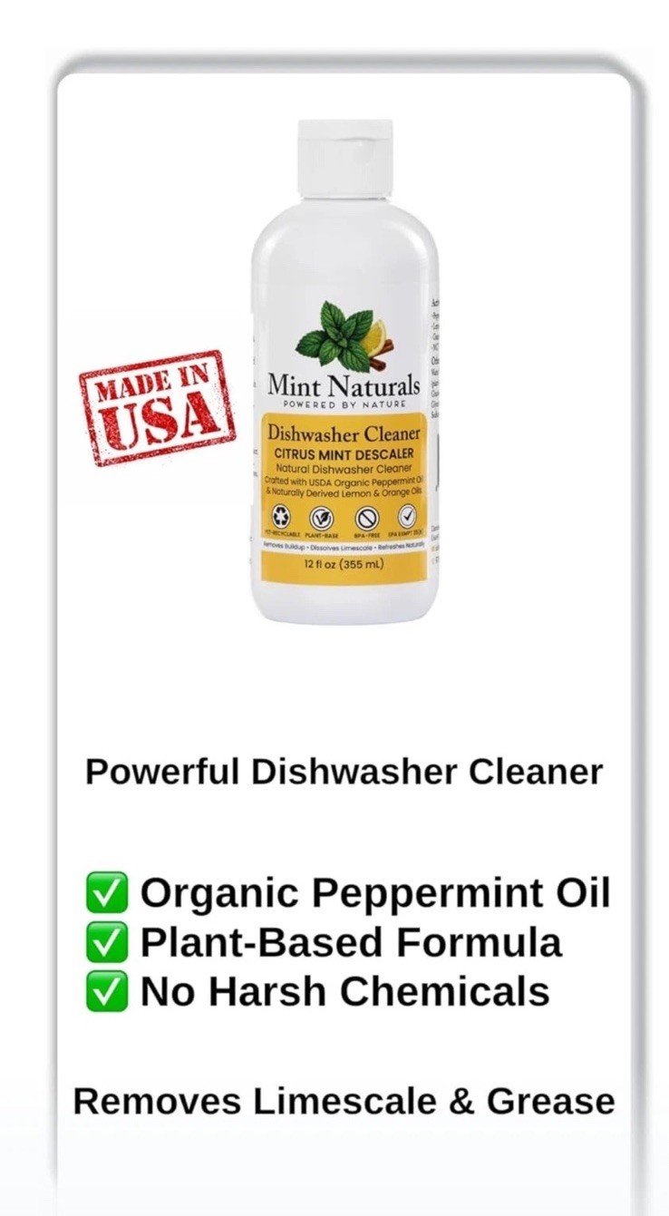 Natural Dishwasher Cleaner & Degreaser Liquid – USDA Organic Peppermint Oil Form