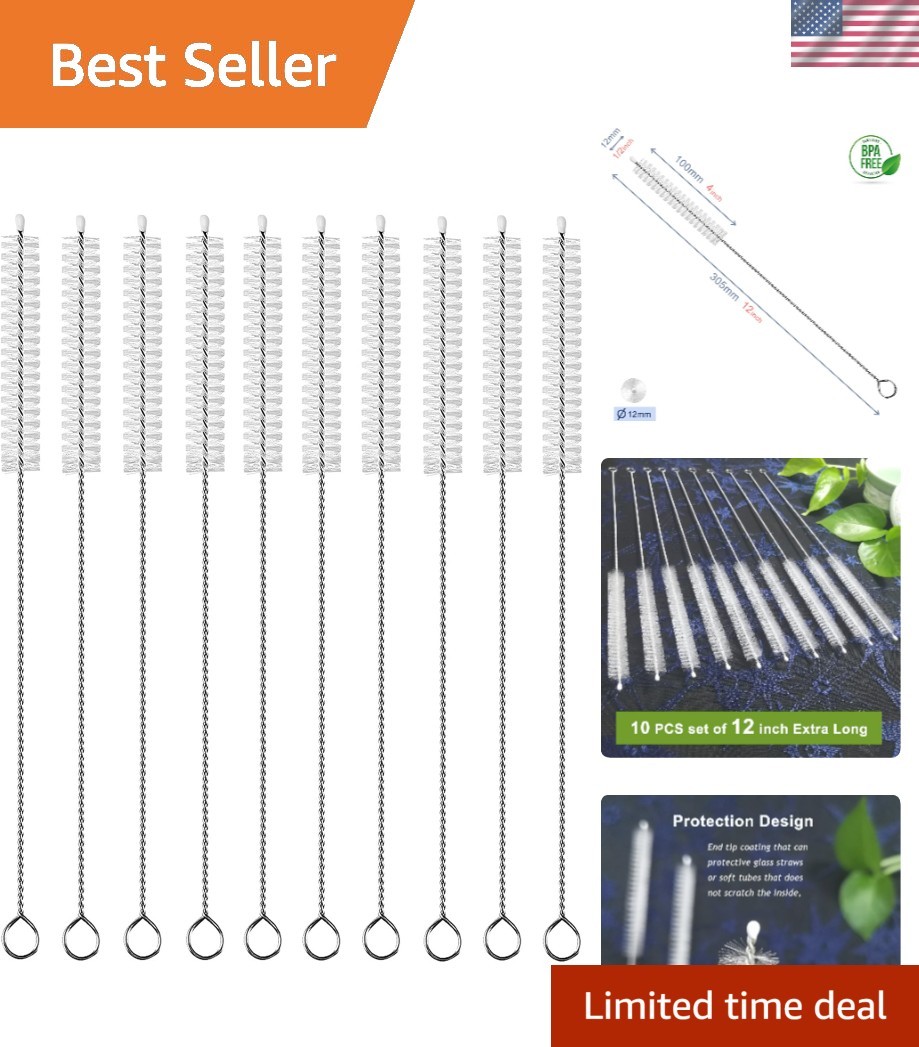 12-Inch Extra Wide Straw Cleaner Brush Set of 10 – BPA Free & Dishwasher Safe