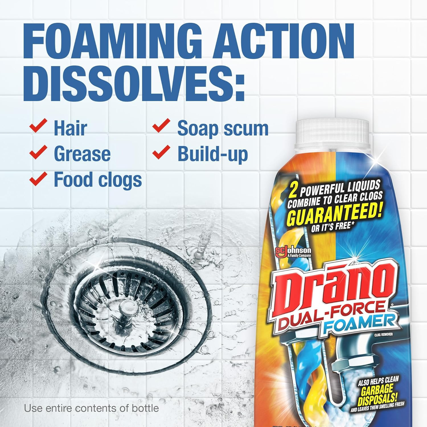Drano Dual Force Foamer Clog Remover Cleaner Shower Sink Drains 17oz[1][2][3]