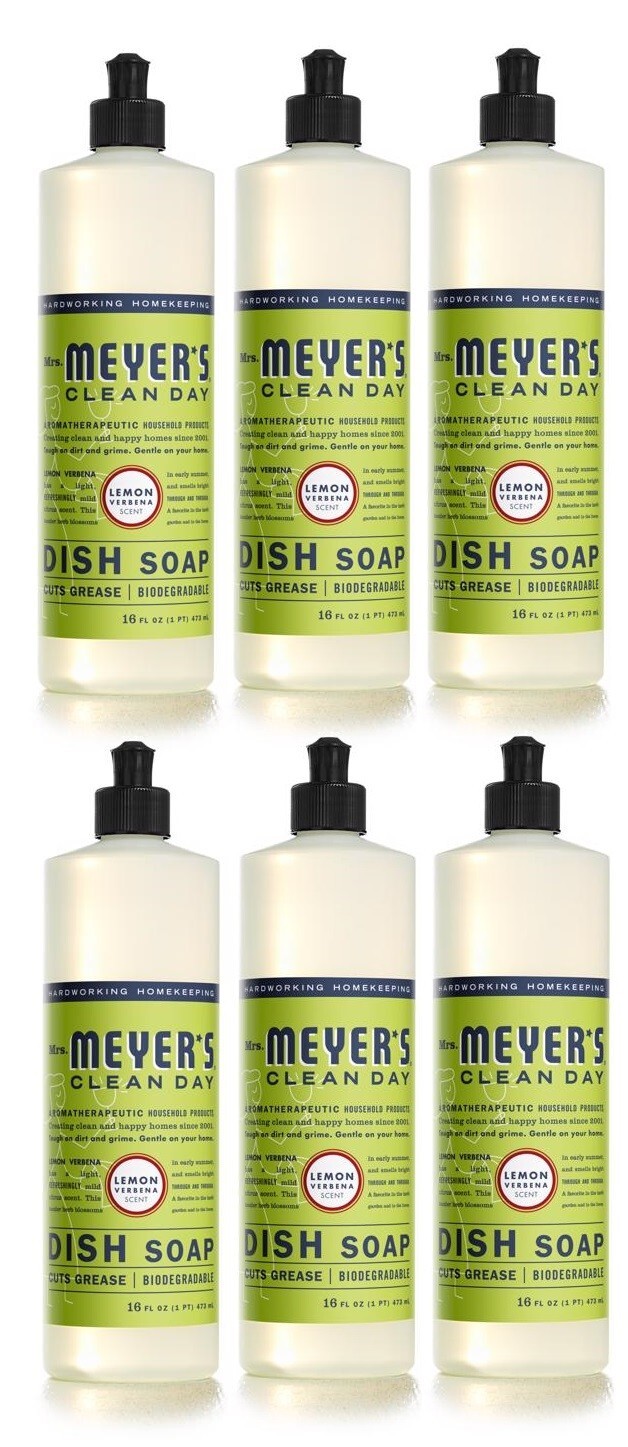 6 ~ Mrs Meyer’s Clean Day Dish Soap Cuts Grease Lemon Verbena Scent 16 oz