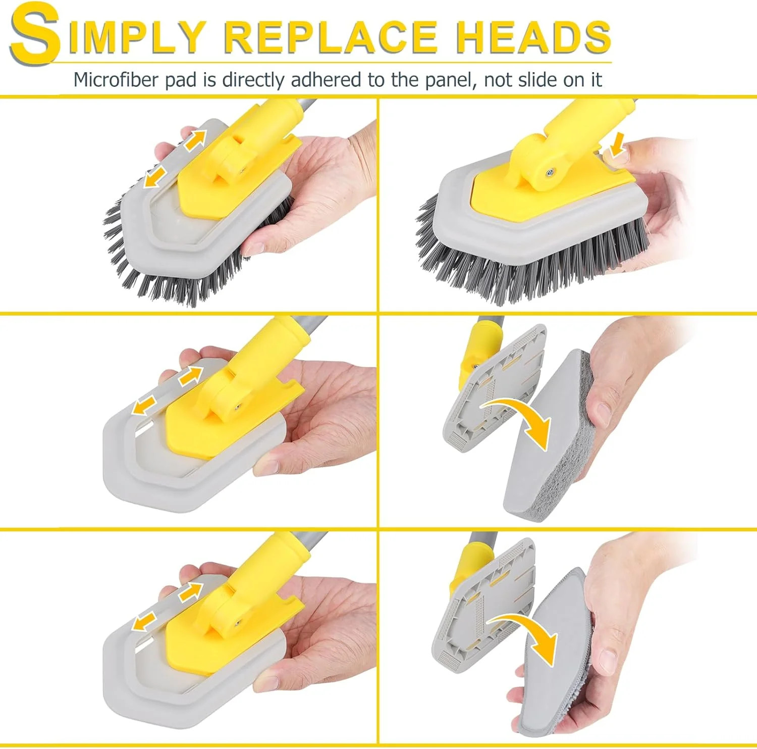Baseboard Cleaner Tool with Long Handle 3 Reusable Cleaning Brush Pads, 52’’ …