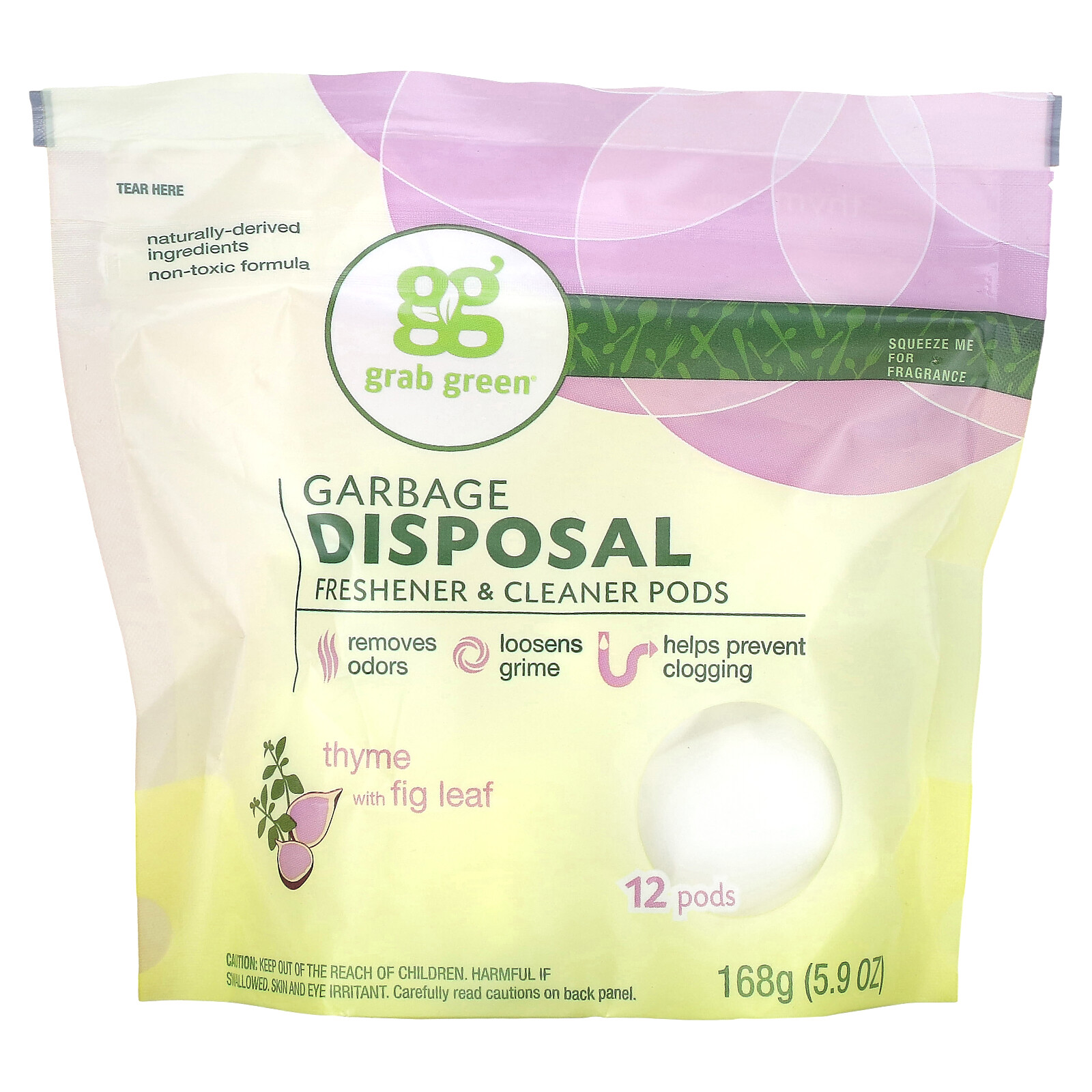 Garbage Disposal Freshener & Cleaner Pods, Thyme with Fig Leaf, 12 Pods, 5.9 oz