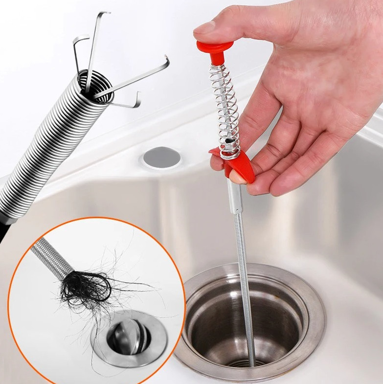 1pc 24in Spring Pipe Dredging Tool Drain Snake Clog Remover Cleaning Stick – NEW