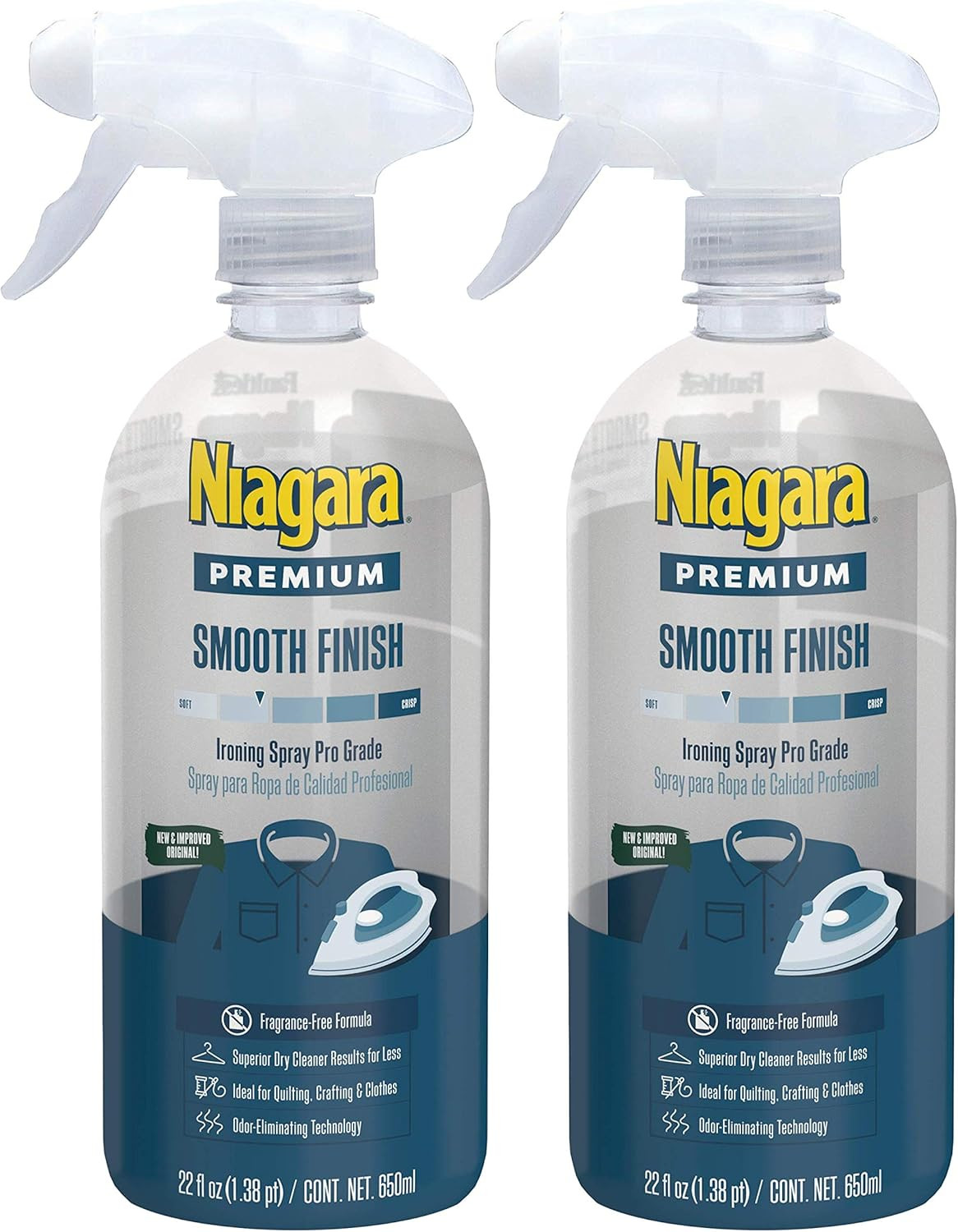 Niagara Spray Starch (22 Oz, 2 Pack) Trigger Pump Liquid Starch for Ironing, Non