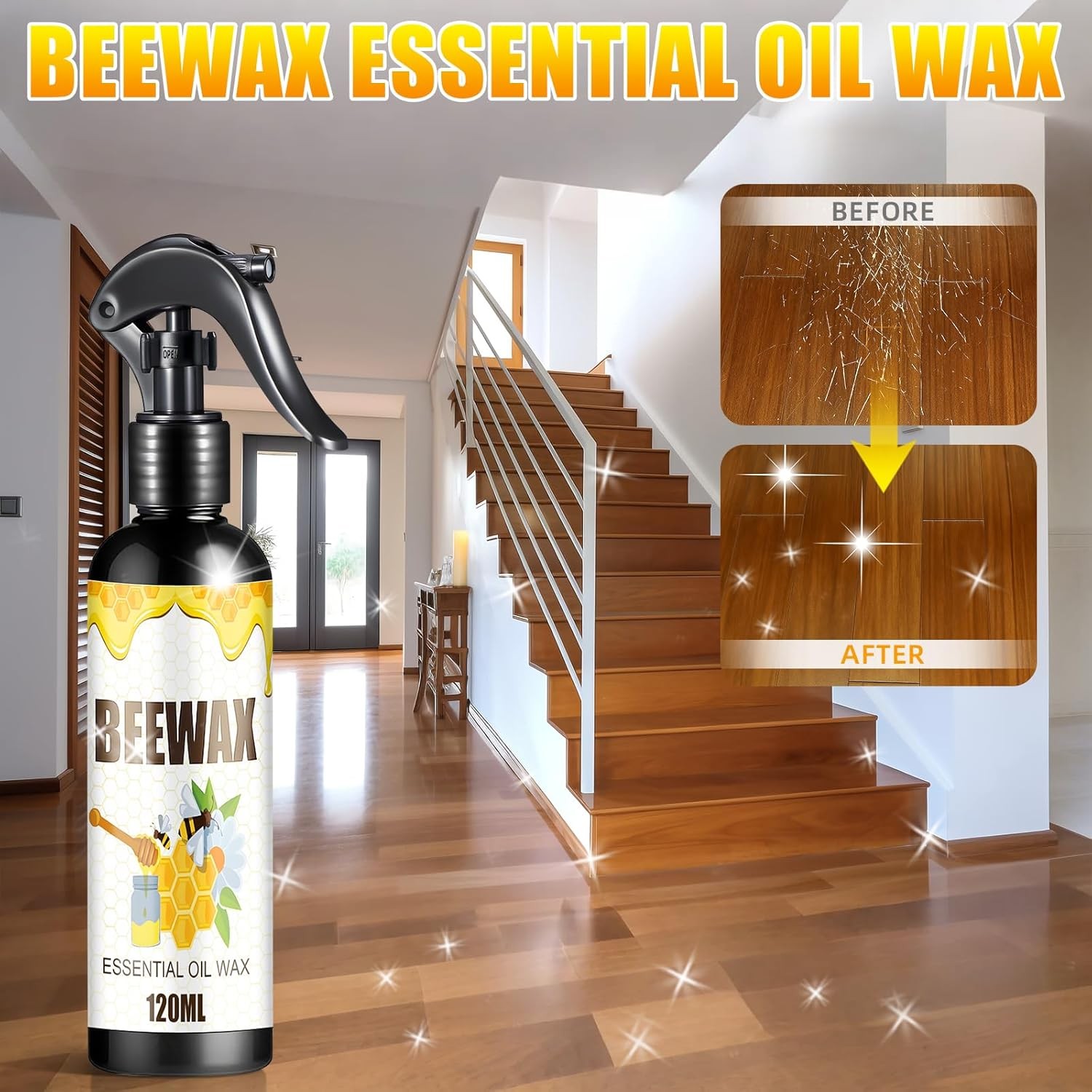 Natural Beeswax Care Spray & Restorer, Wood Cleaner, Furniture Polish for Floor