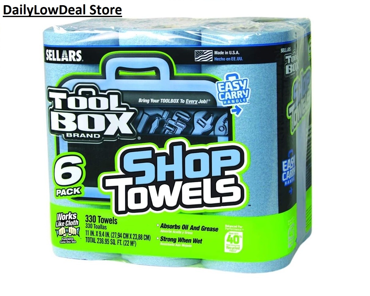 Sellars Toolbox Blue Shop Towels – 55 Towels per Roll CHOOSE 1 Roll OR 6 Rolls