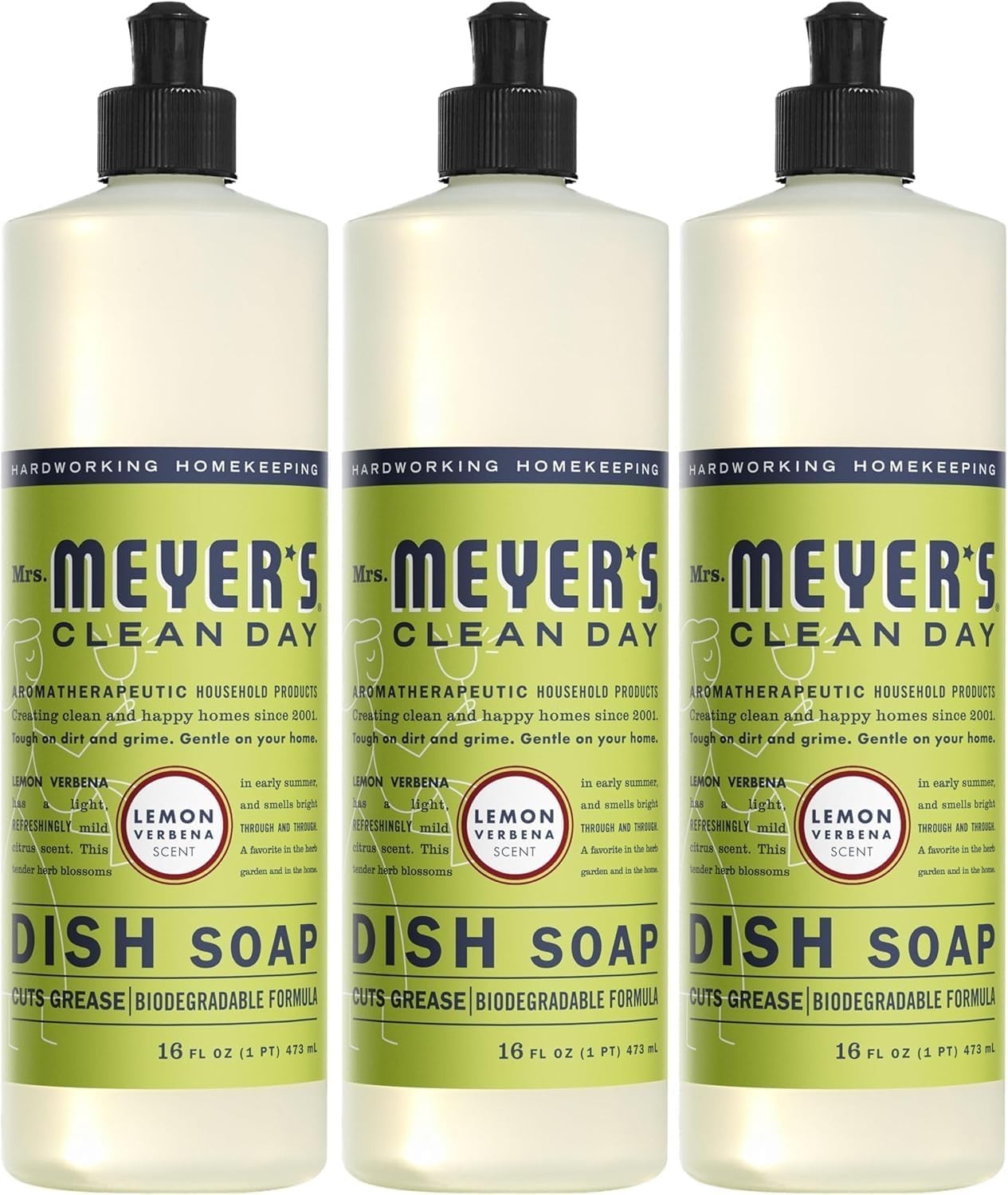 Mrs Meyer’s Clean Day Dish Soap Lemon Verbena Pack Of 3 Plant Based 16 Fl Oz