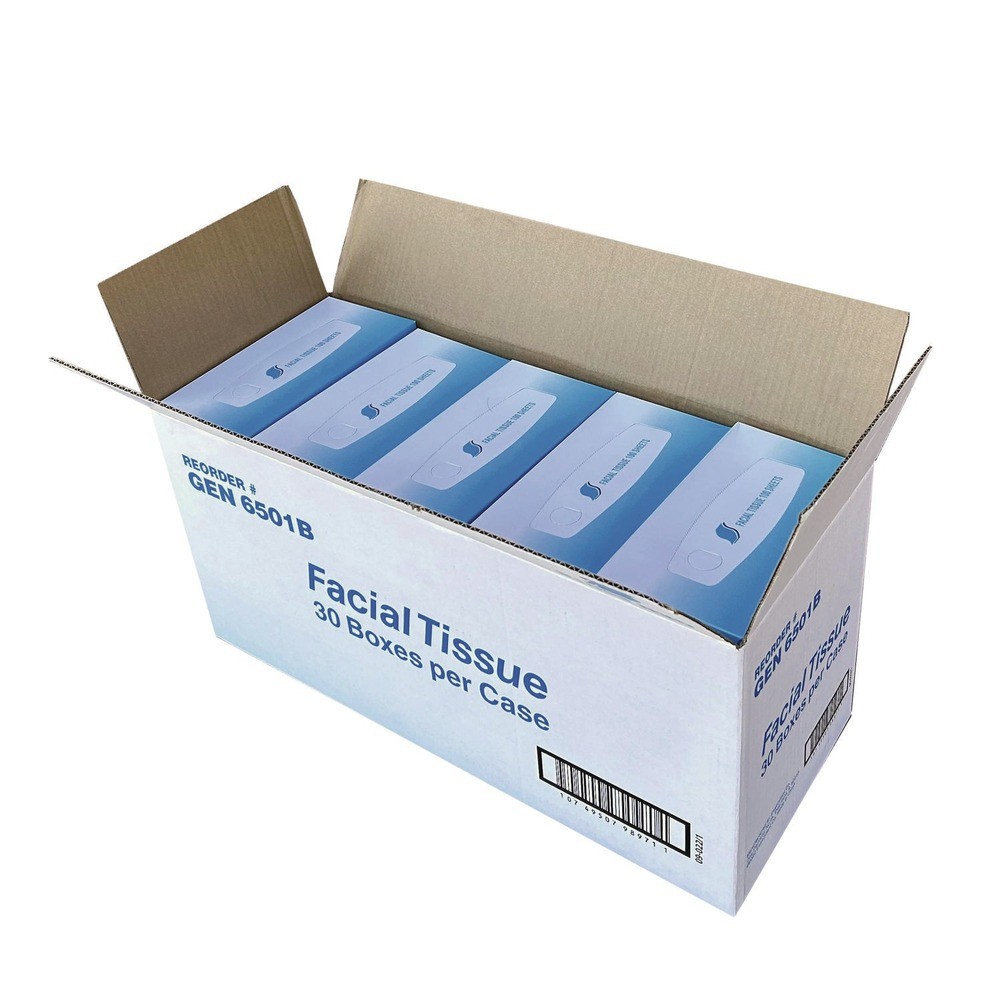 GEN 6501 2-Ply Flat Box Facial Tissue – White (3000/CT) New