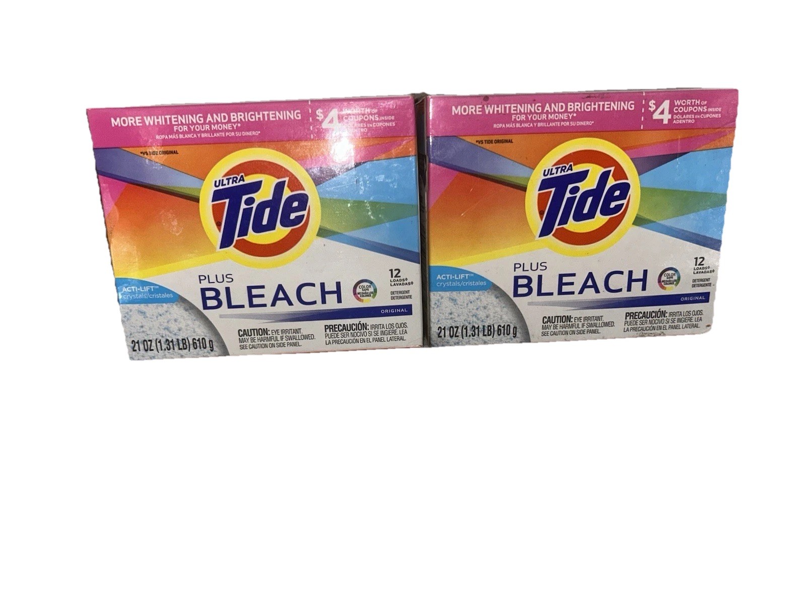 Tide Plus Bleach Acti-Lift Crystals Laundry Detergent Powder 21 oz Each Lot 2