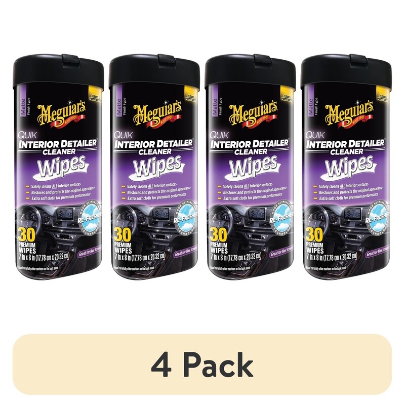 Interior Cleaner Wipes 30 Non-Linting Auto Detailer Surface Clean 4 Pack New