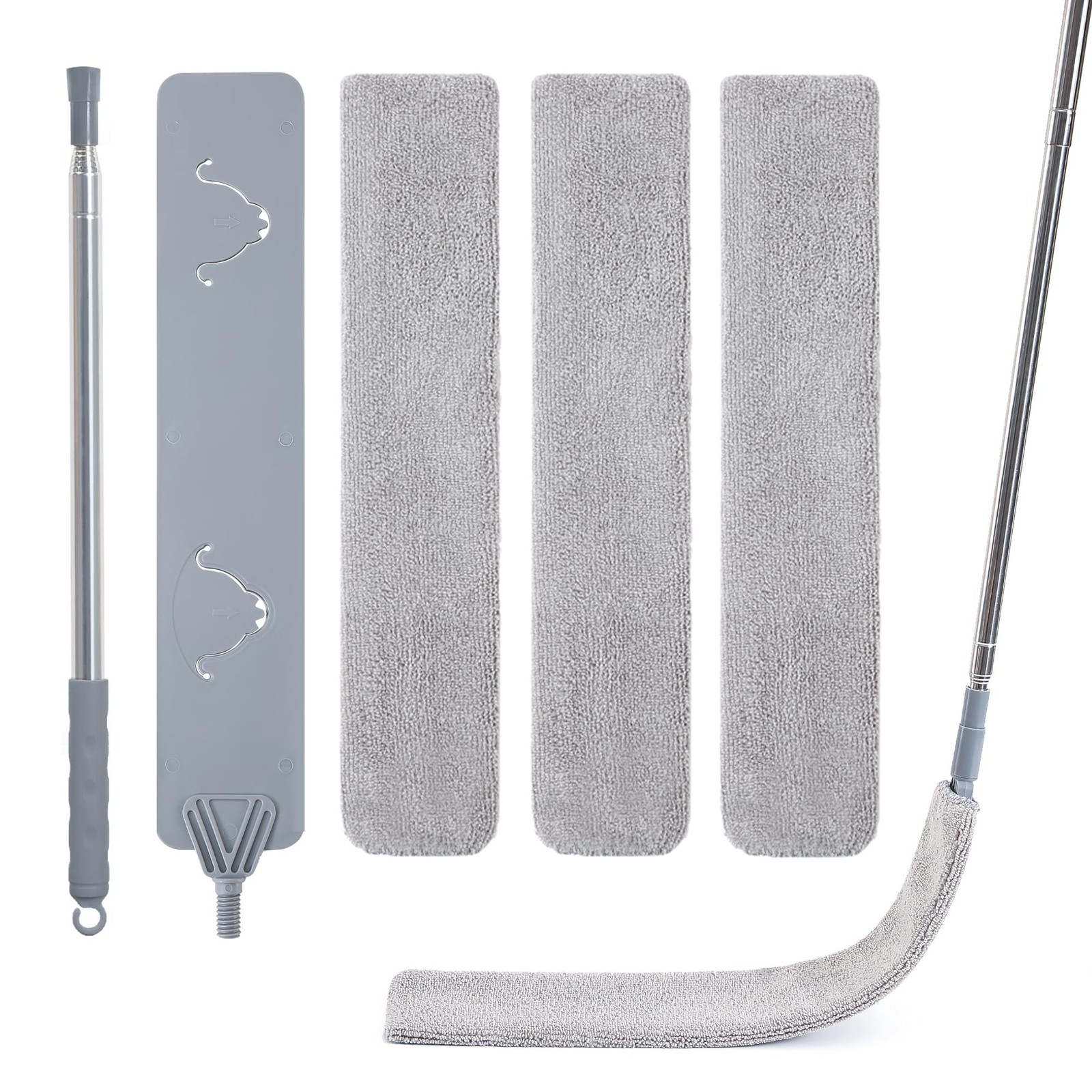 Retractable Flat Duster Under Appliance Cleaning Tool with 3 Dusting Cloths