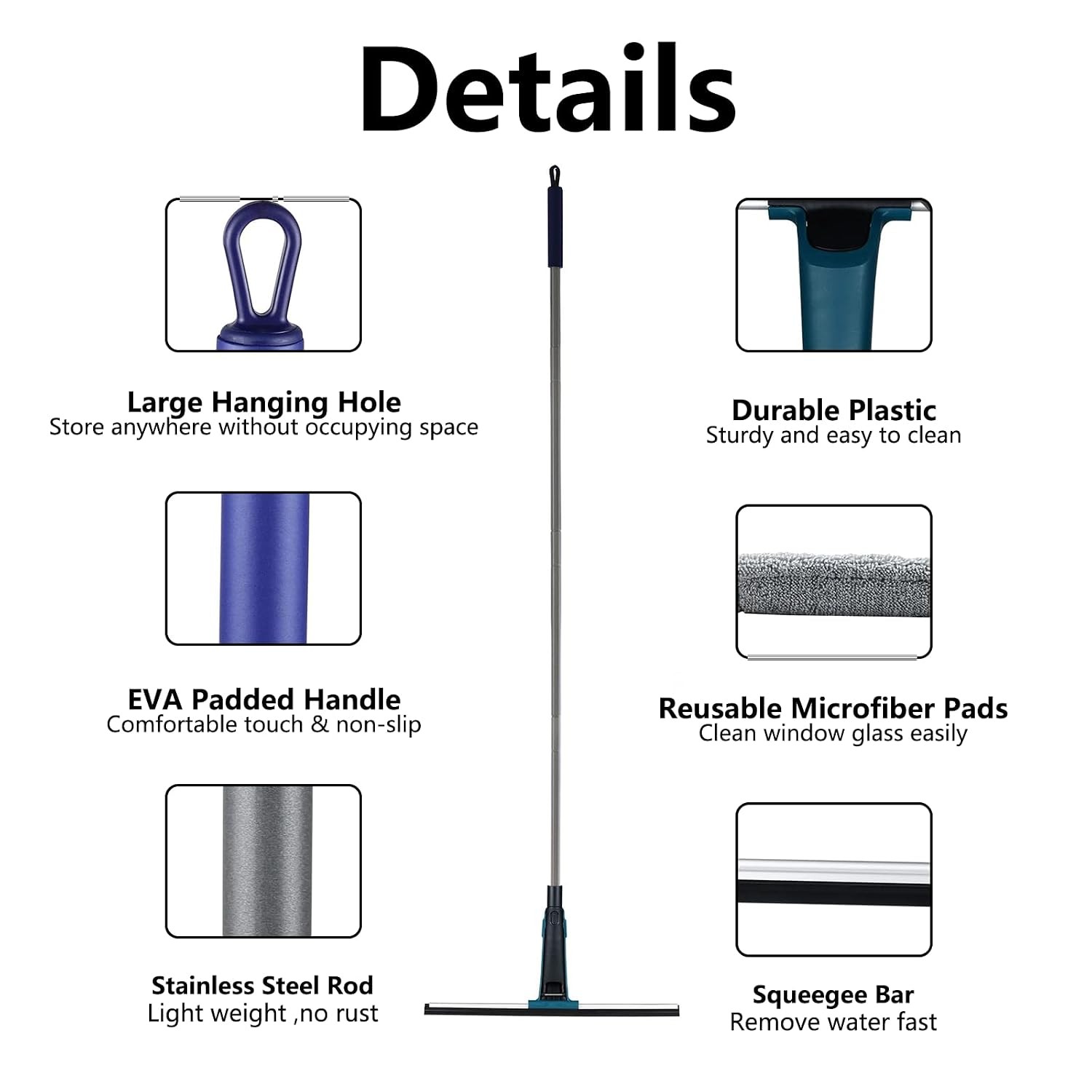 60″ Professional Squeegee with Long Handle – Window, Shower & Floor Cleaner for