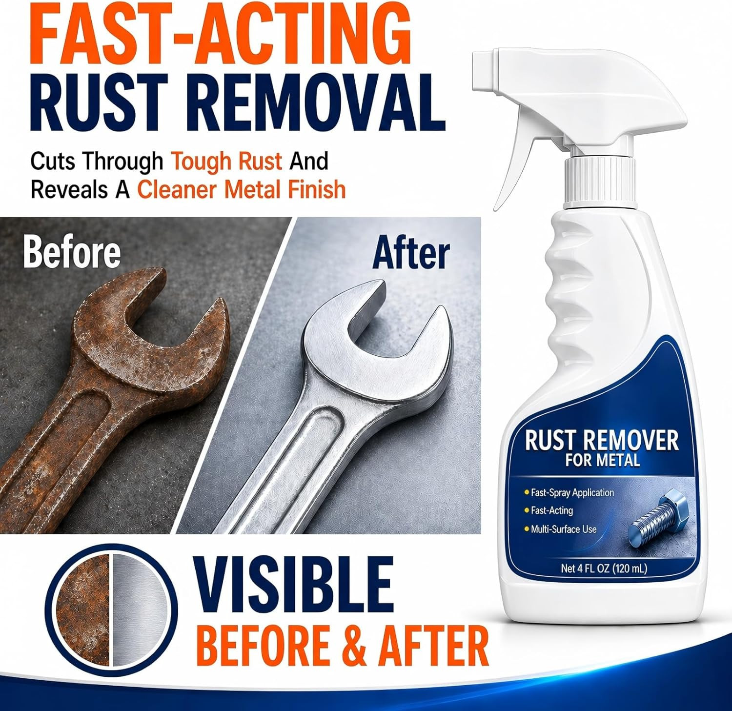 Rust Remover Spray for Metal, Highly Concentrated Metal Rust Remover for Car Par