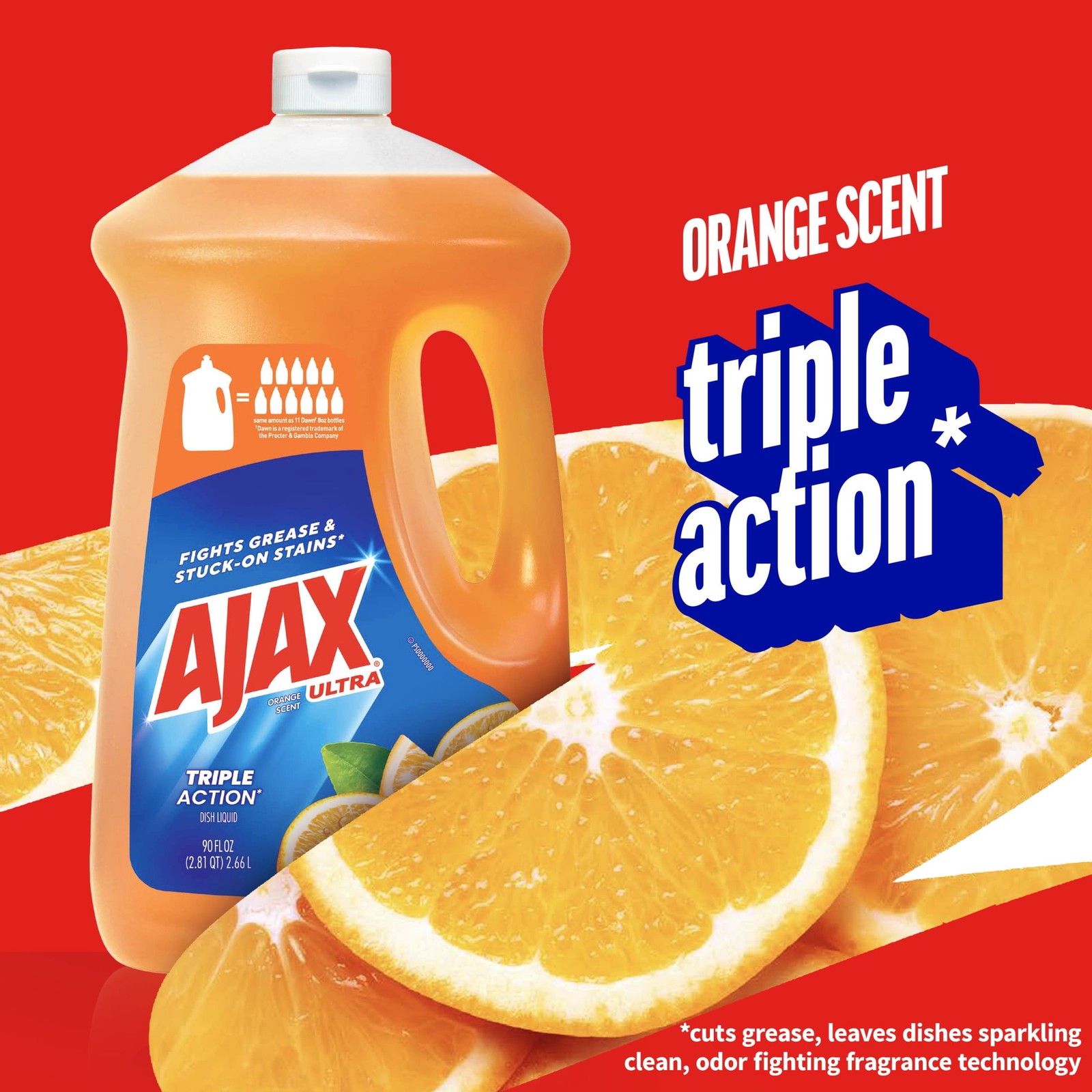 Ultra Concentrated Orange Scent Liquid Dish Soap Triple Action 90 fl oz Large