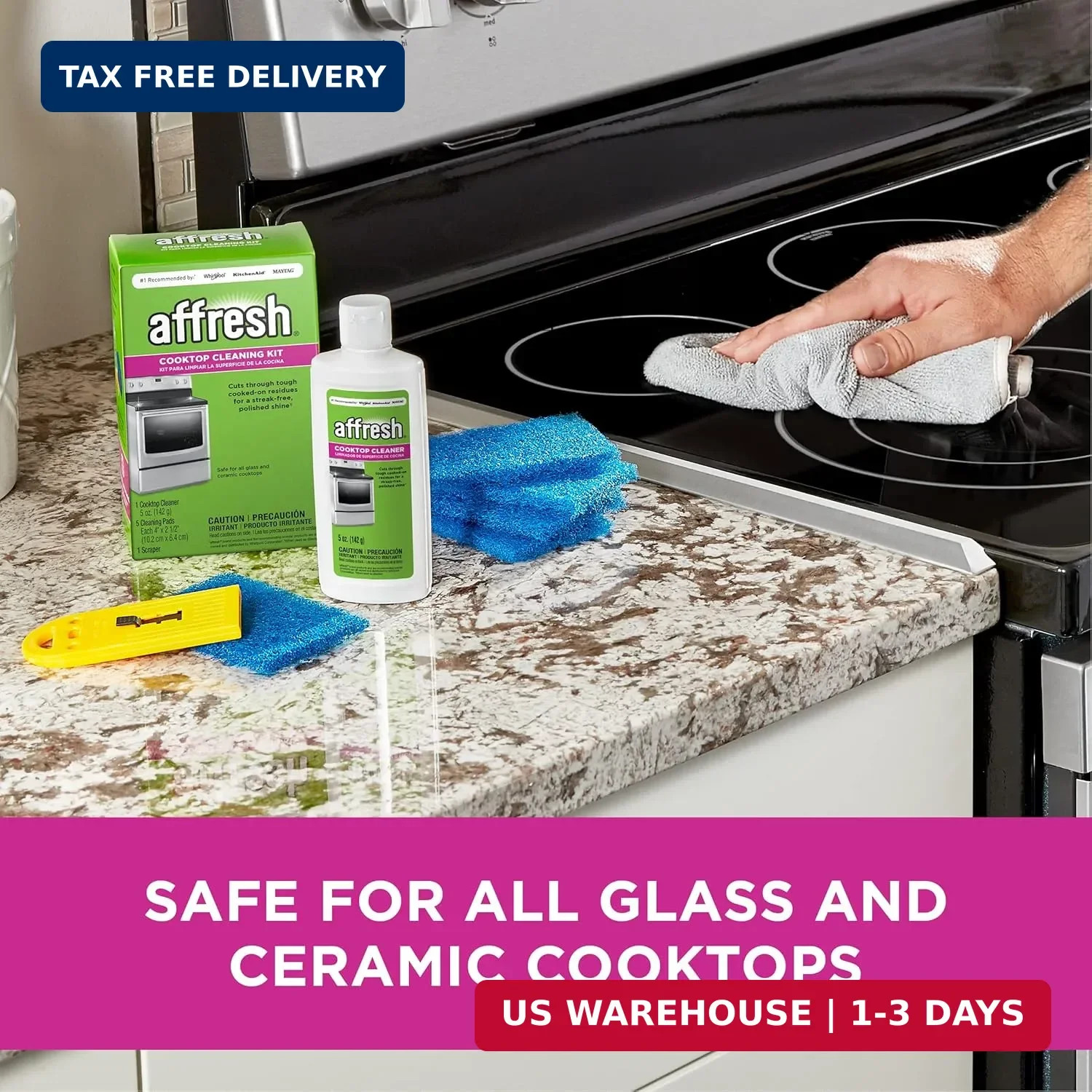Affresh Cooktop Cleaning Kit, Safe for Glass & Ceramic Cooktops, Includes 5 oz c
