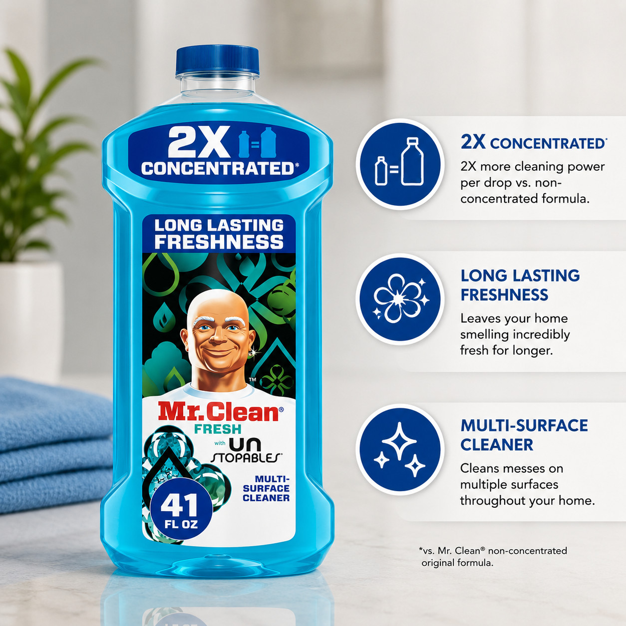 Mr. Clean 2X All Purpose Multi Surface Cleaner Unstopables Fresh 41 fl oz