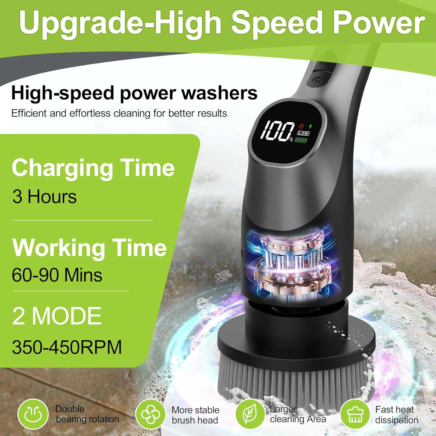 Wky-Electric Spin Scrubber – 10-In-1 Cordless Shower Scrubber & Cleaning Brush w
