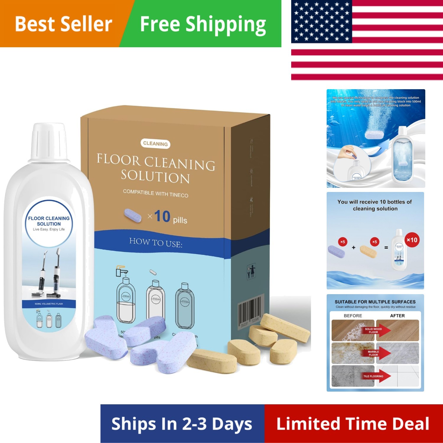 10 Bottles Compatible with Tineco Cleaning Solution Pet 500ml Per Bottle Lave…
