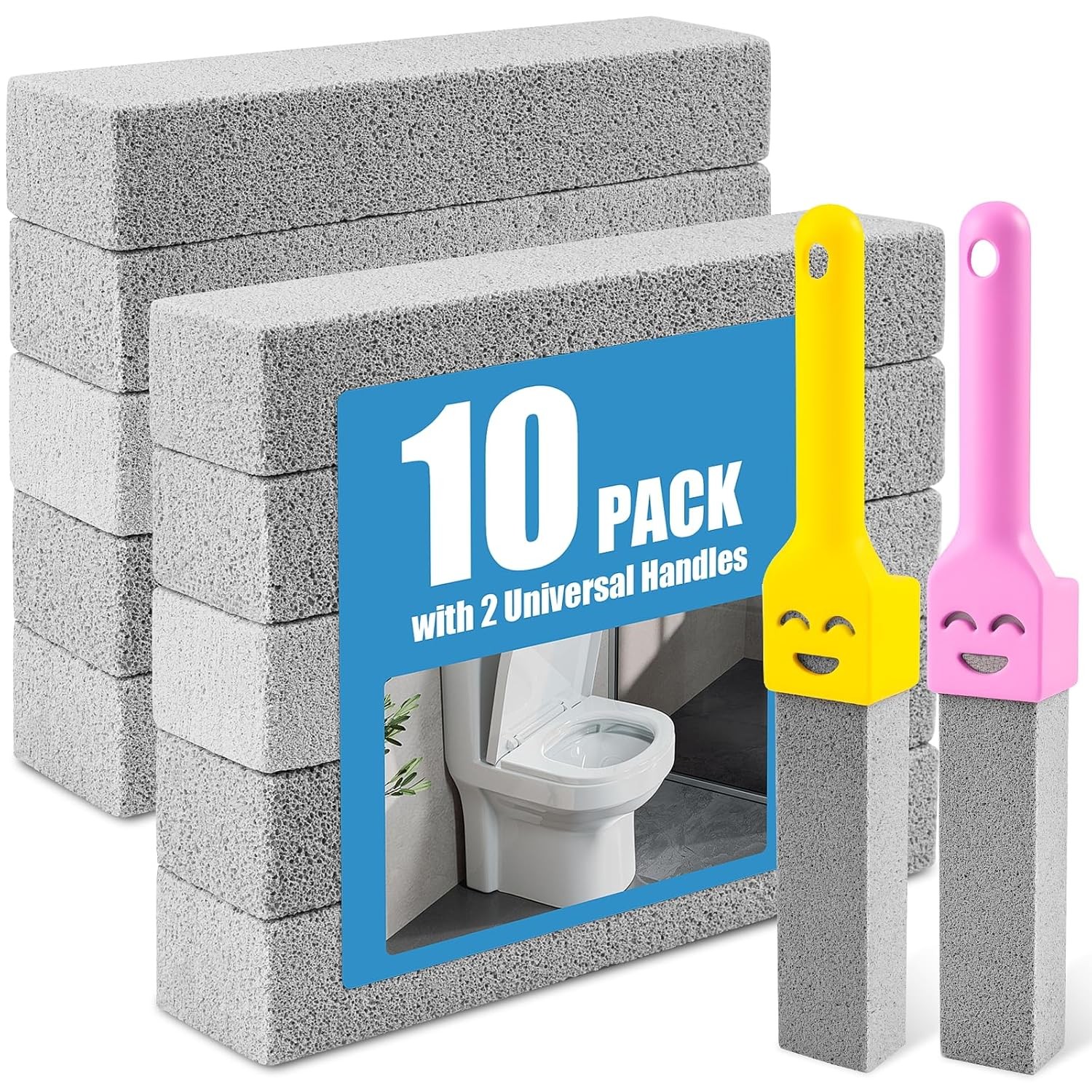 10 Pack Pumice Stone Toilet Bowl Cleaner Ring Remover Tool with 2 Handles