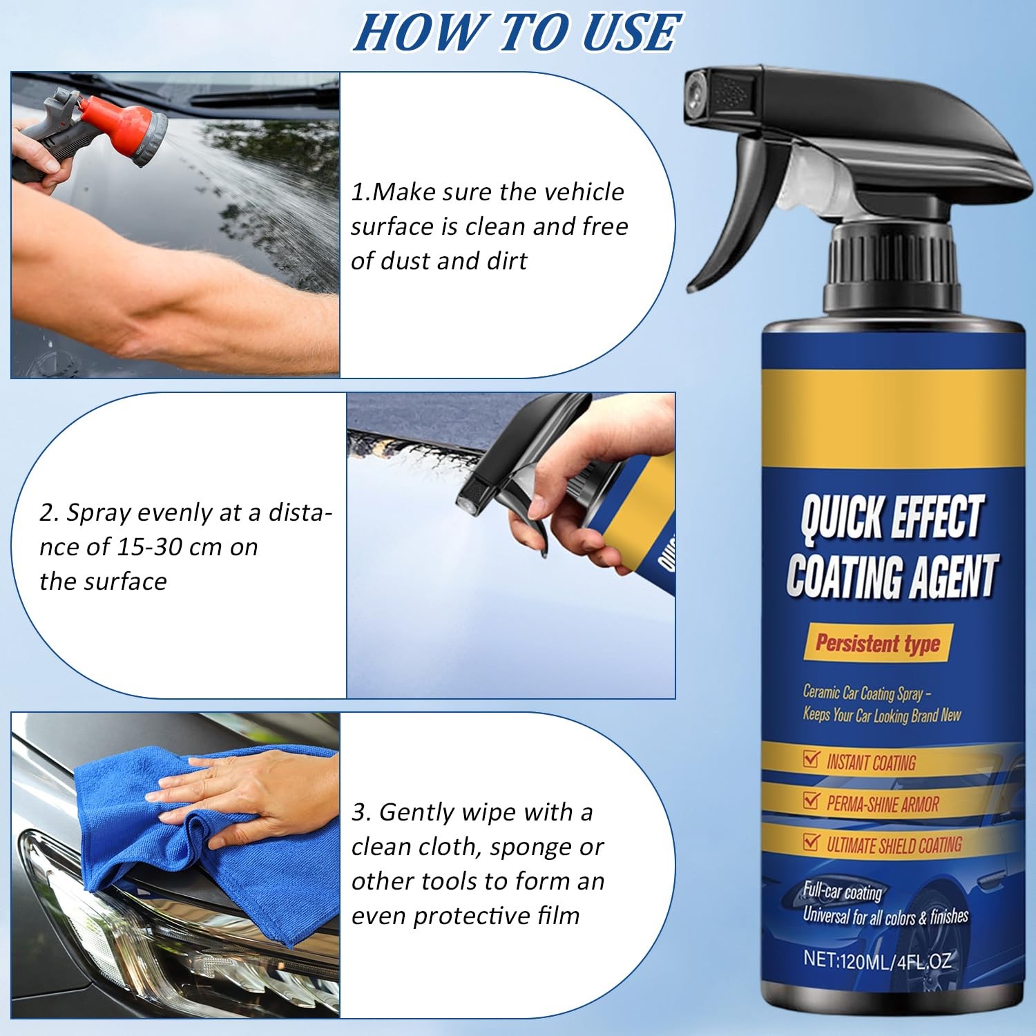 2Pcs Advanced Car Quick-Acting Coating Agent Spray, Car Scratch Wax Polish Quick