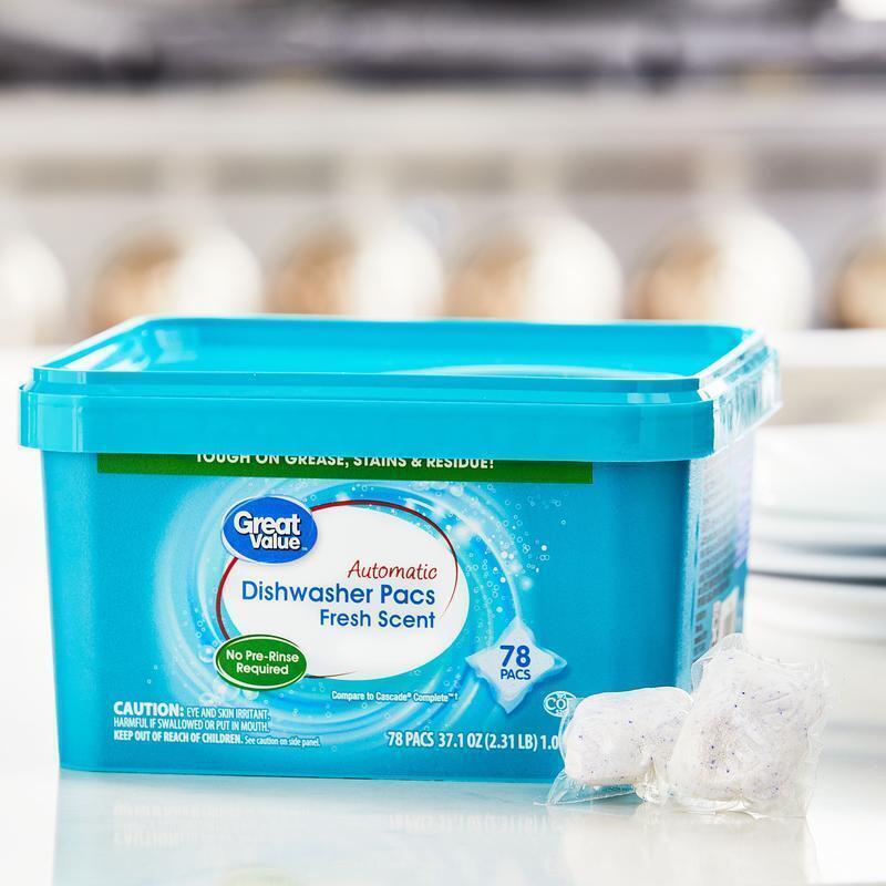 Automatic Dishwasher Pacs 78 Count Tough on Grease Stains Enzymes No Pre-Rinse