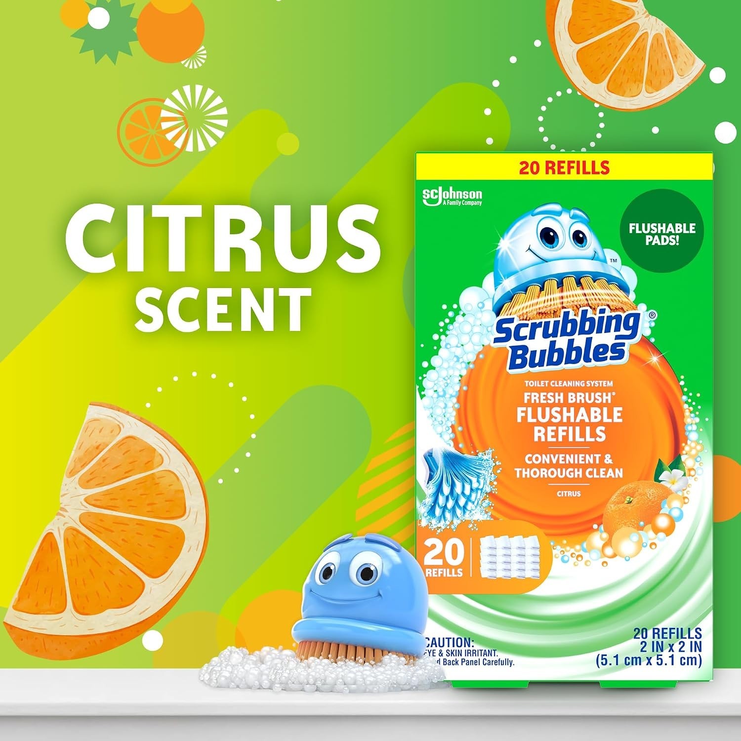 Scrubbing Bubbles Flushable Toilet Bowl Wand Cleaner Refills Fresh Brush 20CT1PK