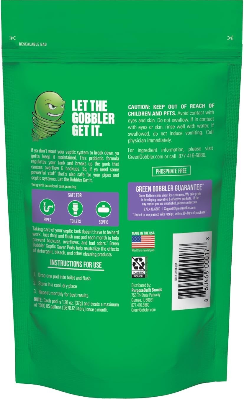 Green Gobbler Septic Tank Treatment Packets, 6 Month Supply – Natural Bacteria t