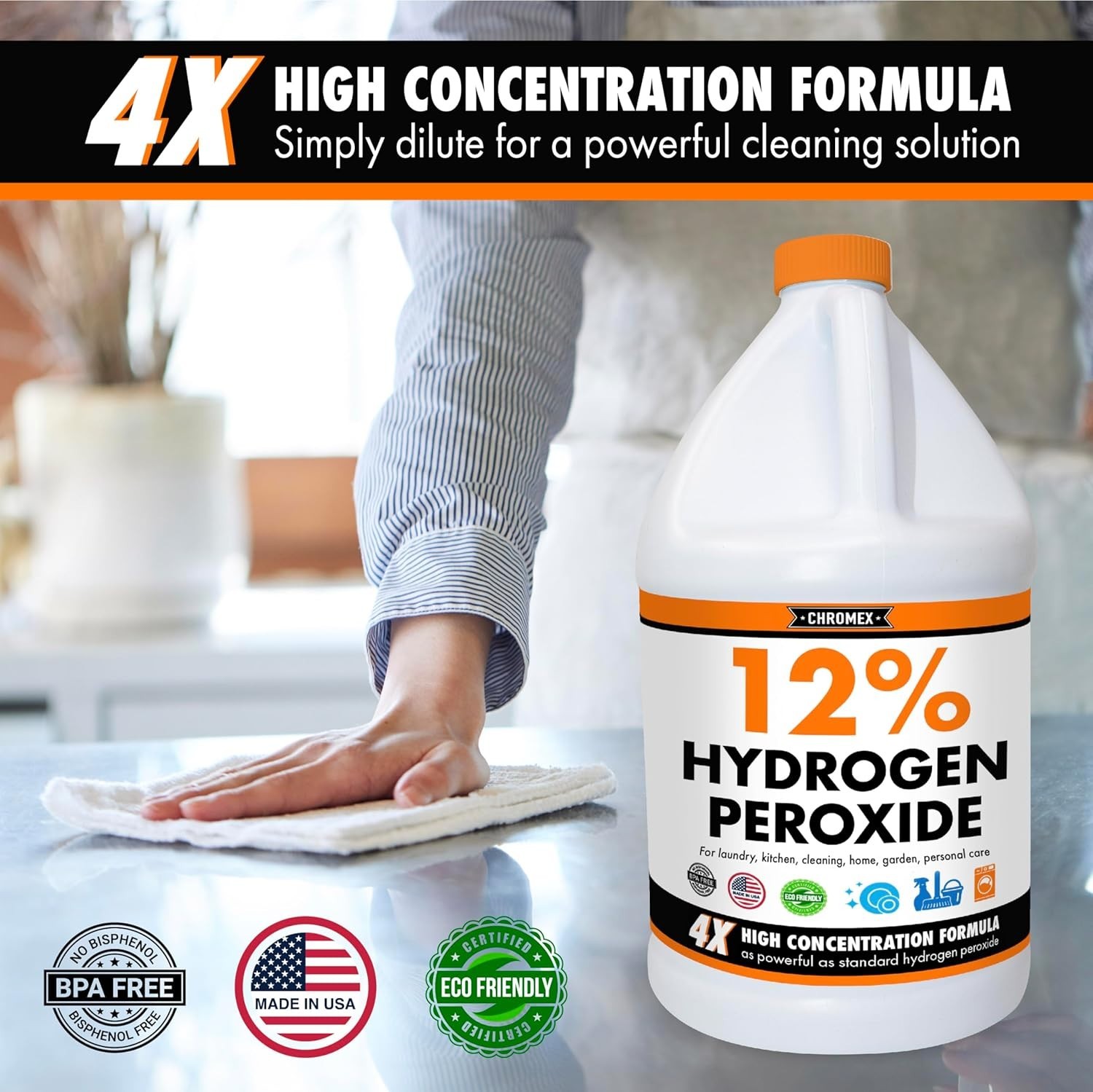 Hydrogen Peroxide 12% Food Grade, 4X Power Concentrated Solution – 4 Gallons