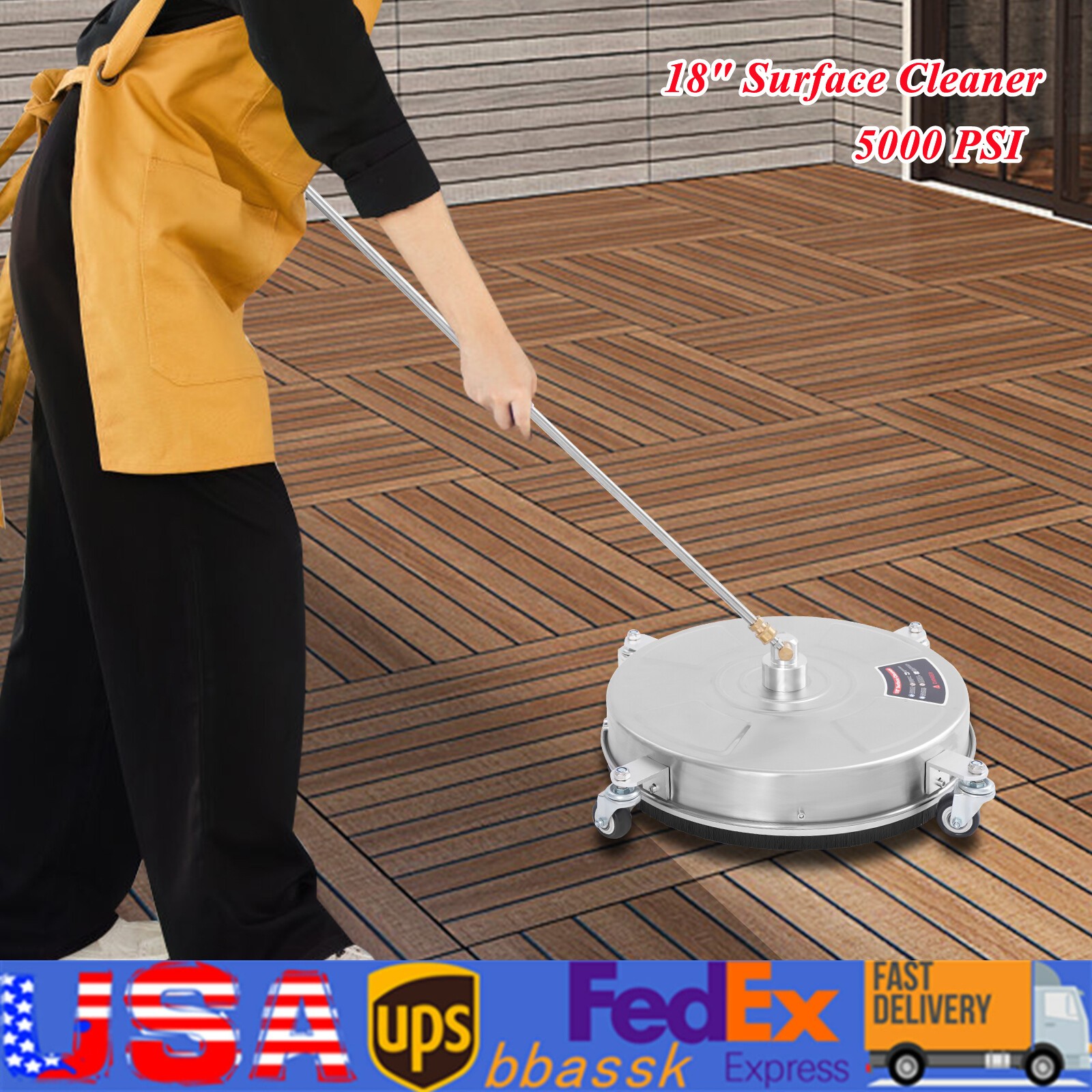 Modern 18-inch Surface Cleaner Stainless Steel Surface Cleaner with 4 Wheels NEW