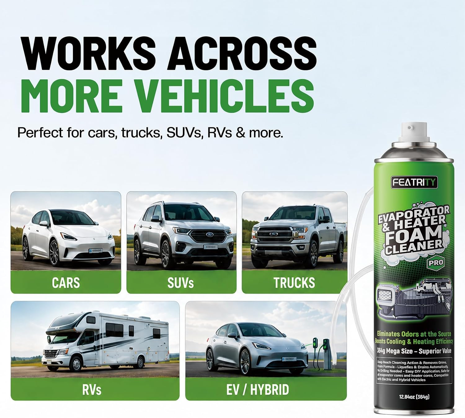 Odor Removal AC Coil Cleaner for Cars: Deep-Cleaning Foam for Evaporators, Remov