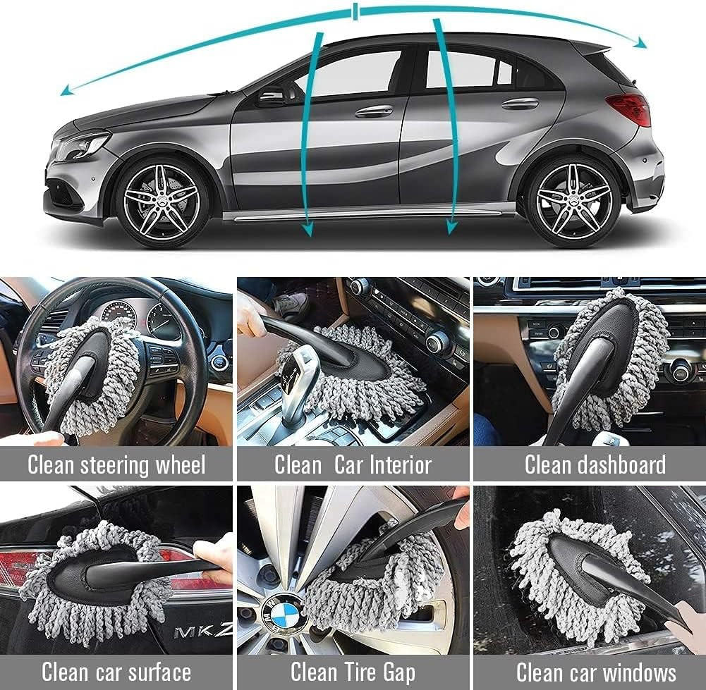 Multi-Functional Car Duster Cleaning Dirt Dust Clean Brush Dusting Tool Mop Gray