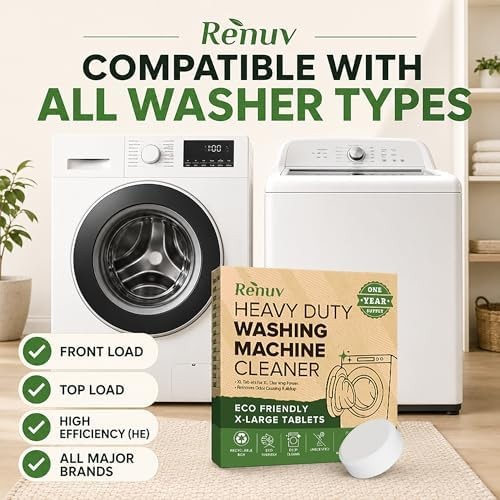 Renuv® Heavy Duty Washing Machine Cleaner and Descaler – Deep Cleaning Tablet…