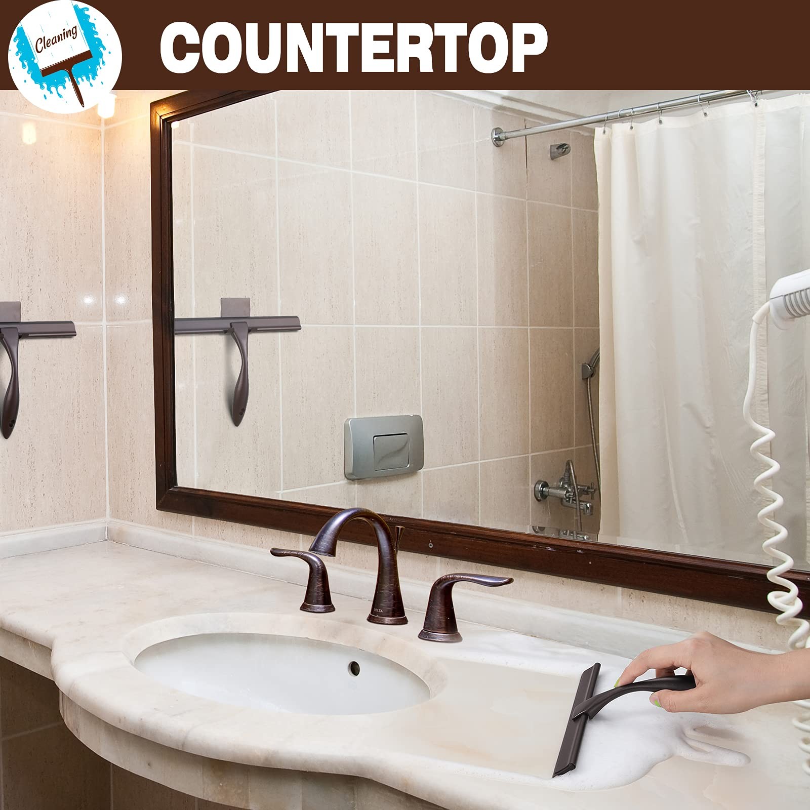 NETANY Shower Squeegee, 10-Inch Bronze Squeegee, All-Purpose Stainless Steel …