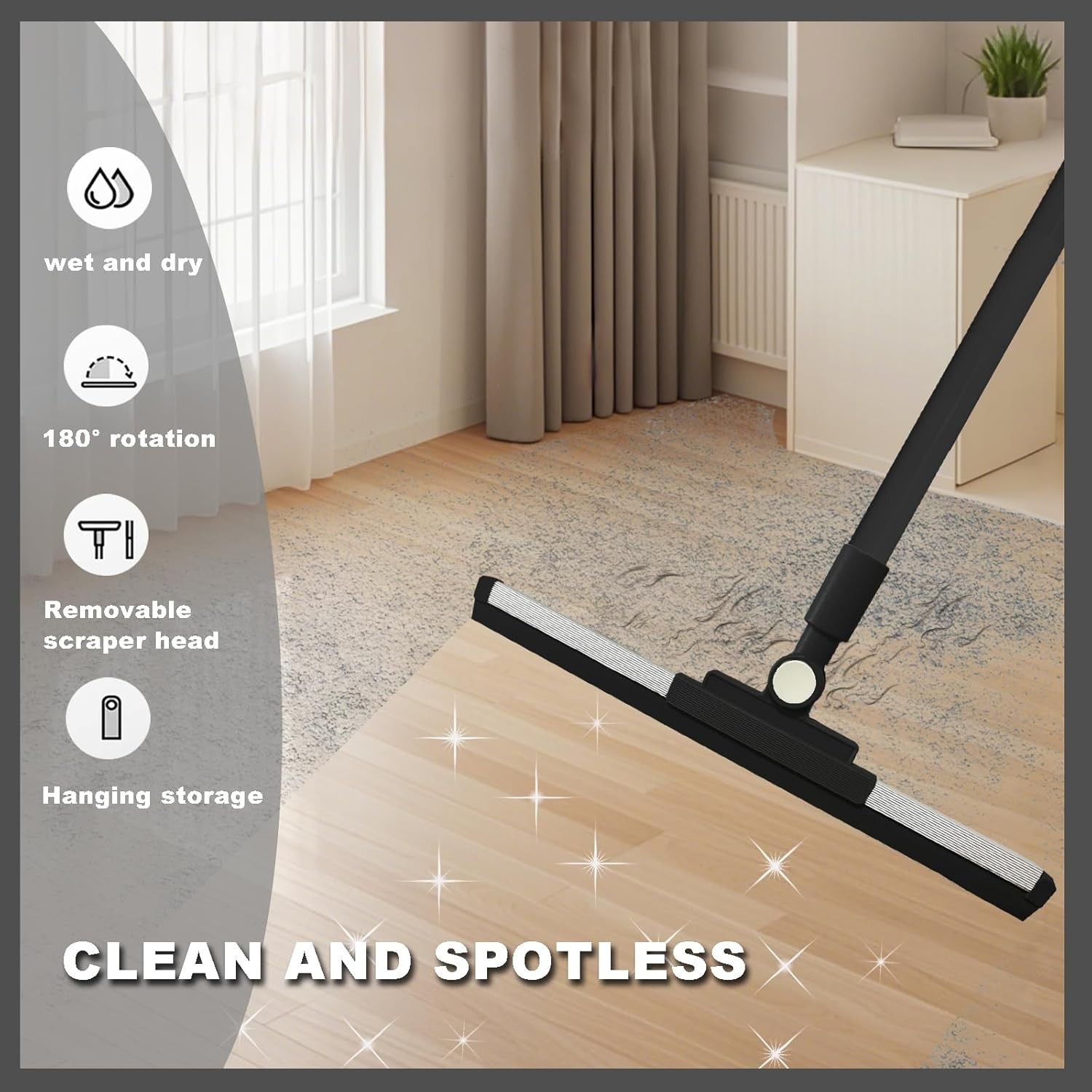 Squeegee Broom for Floor Shower Squeegee with Long Handle Rubber Wiper for Bathr