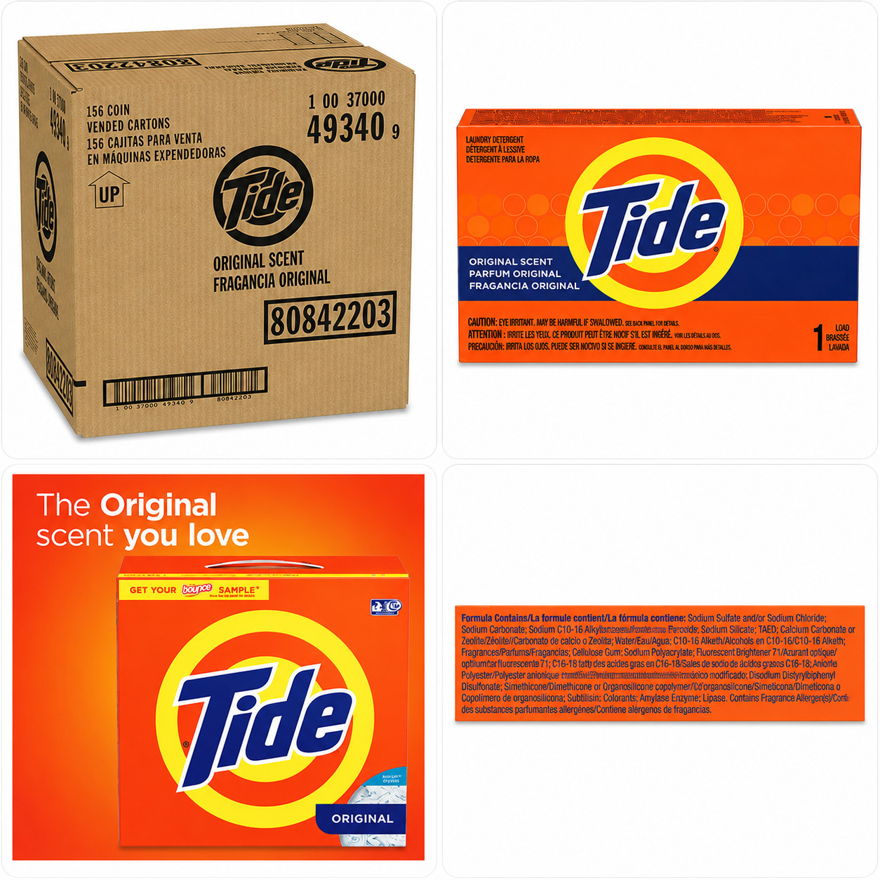 Tide 49340 1.5 oz Original Powder Laundry Detergent 156 Vending Boxes New