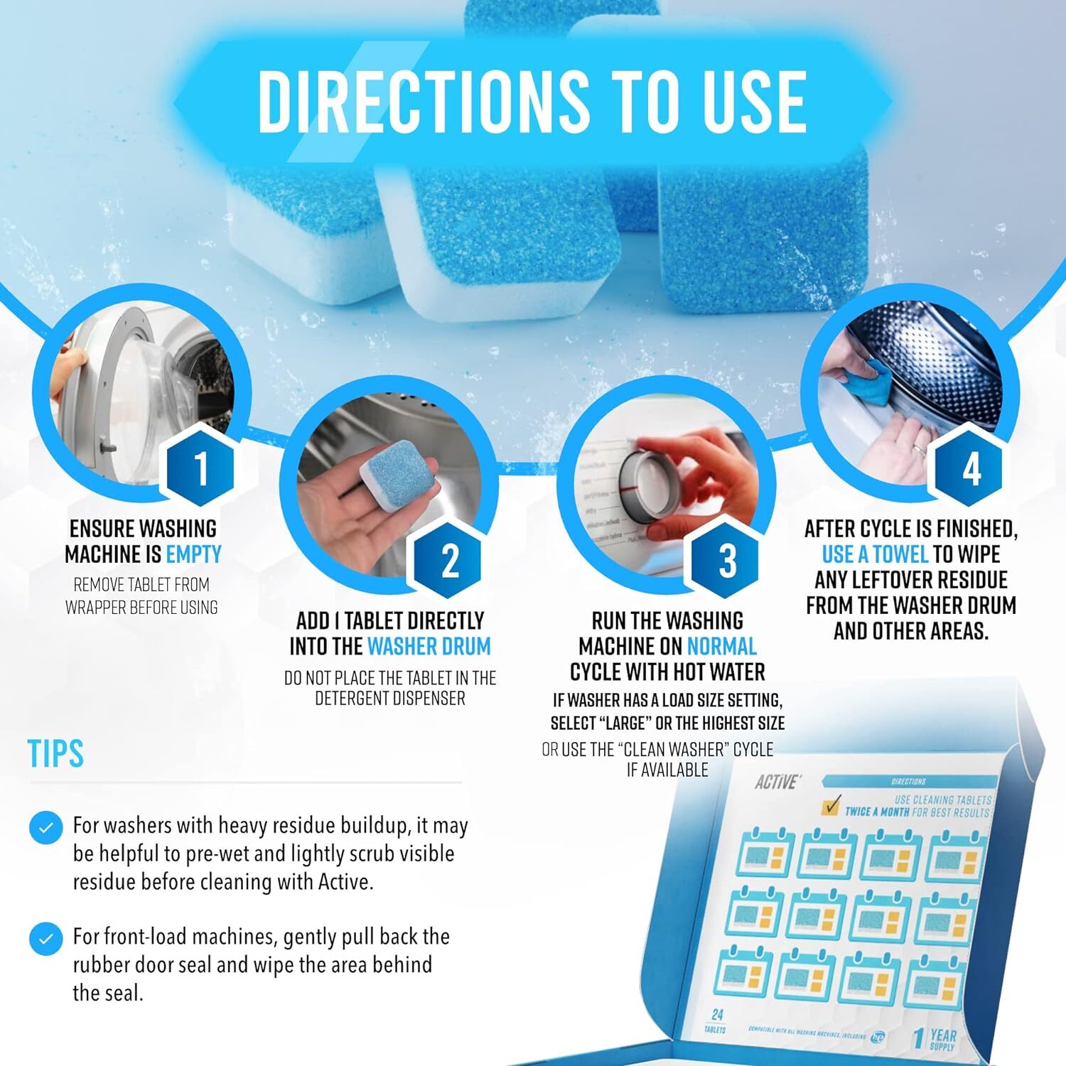 12/24/36 Pcs Washing Machine Cleaner Descaler Deep Solid Cleaning For HE Tablets