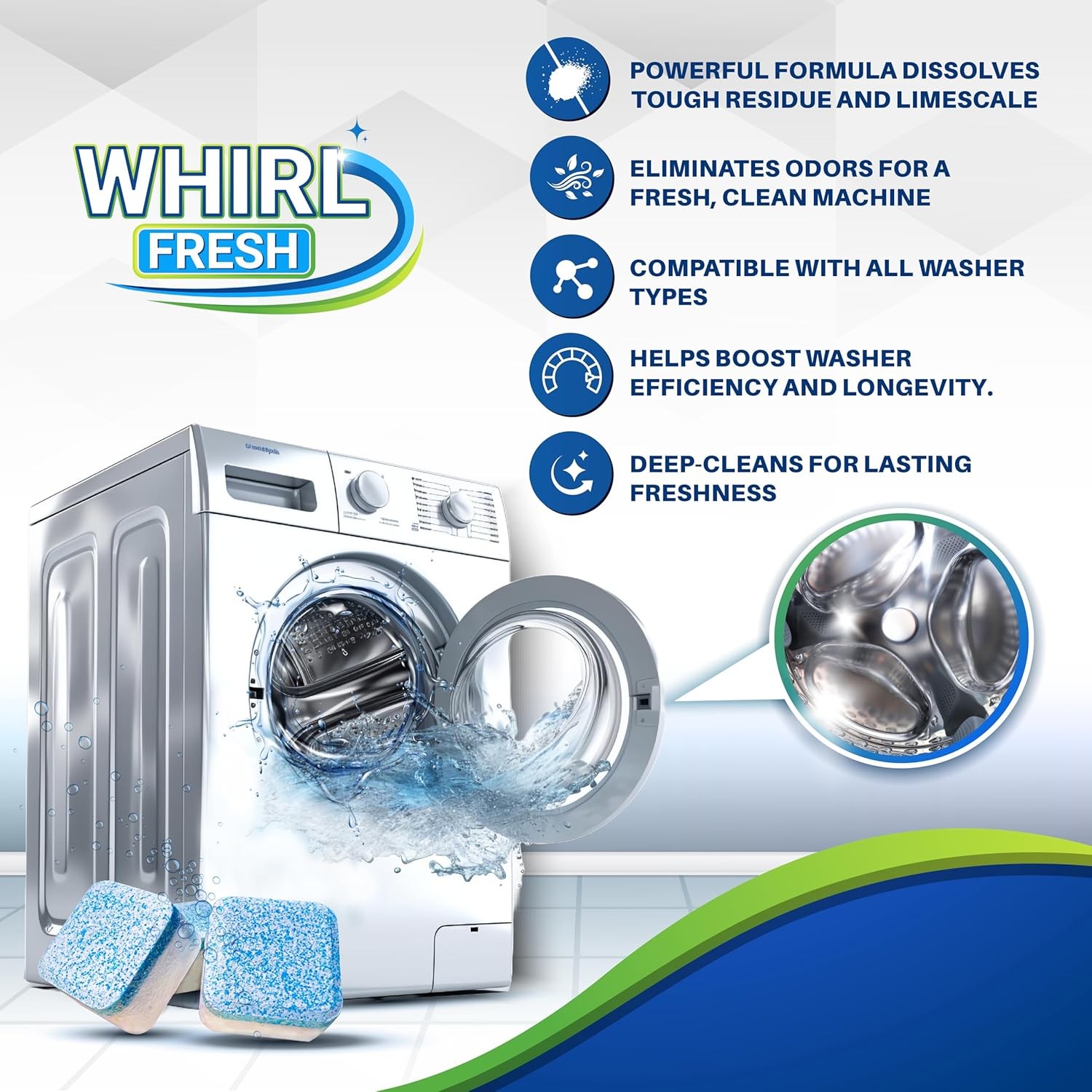 Washing Machine Cleaner Tablets 24 Pack Deep Cleaning Front Load Top Load