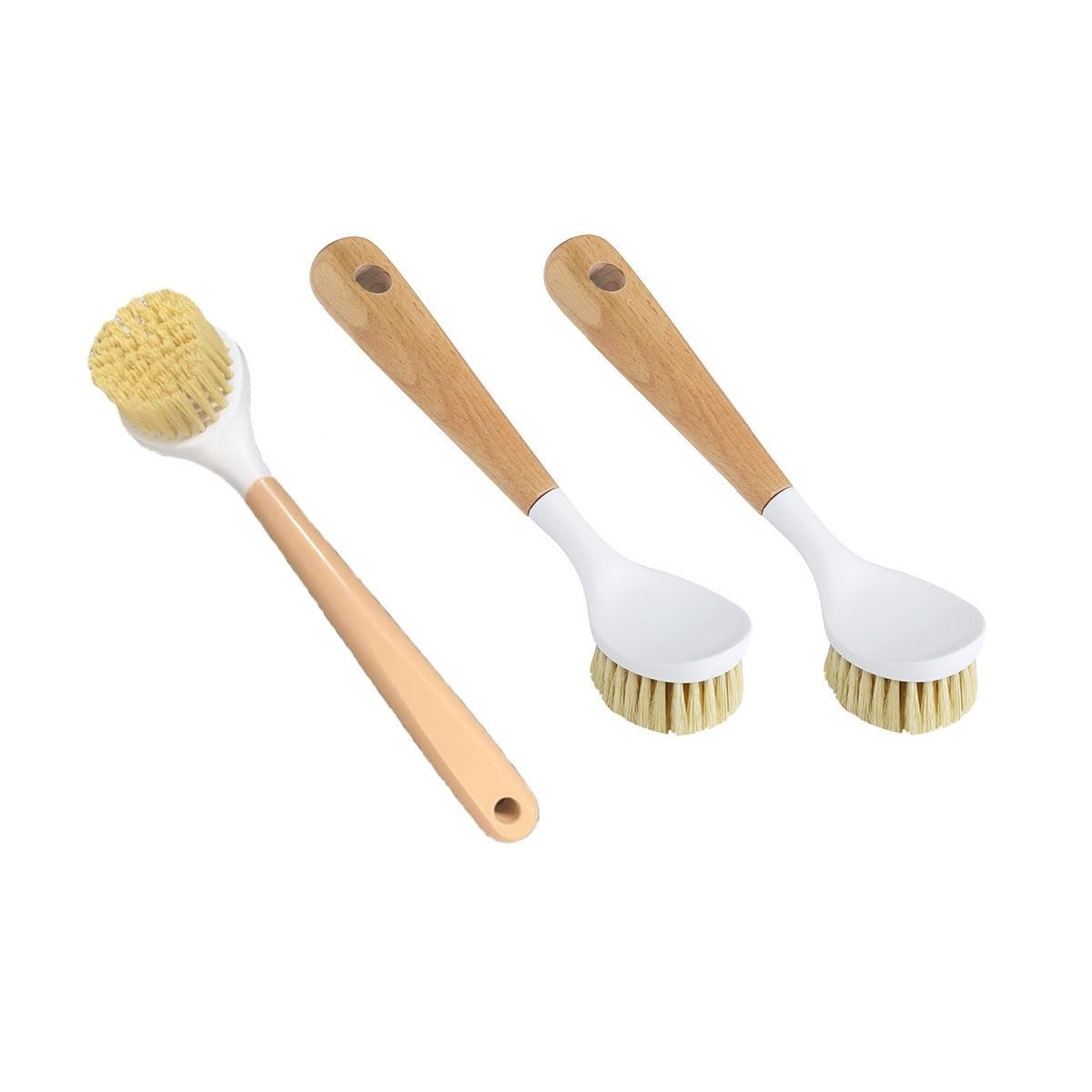 3 Pack Dish Brush Set with Bamboo Handle,Dish Scrubber Built-in Scraper, Scru…